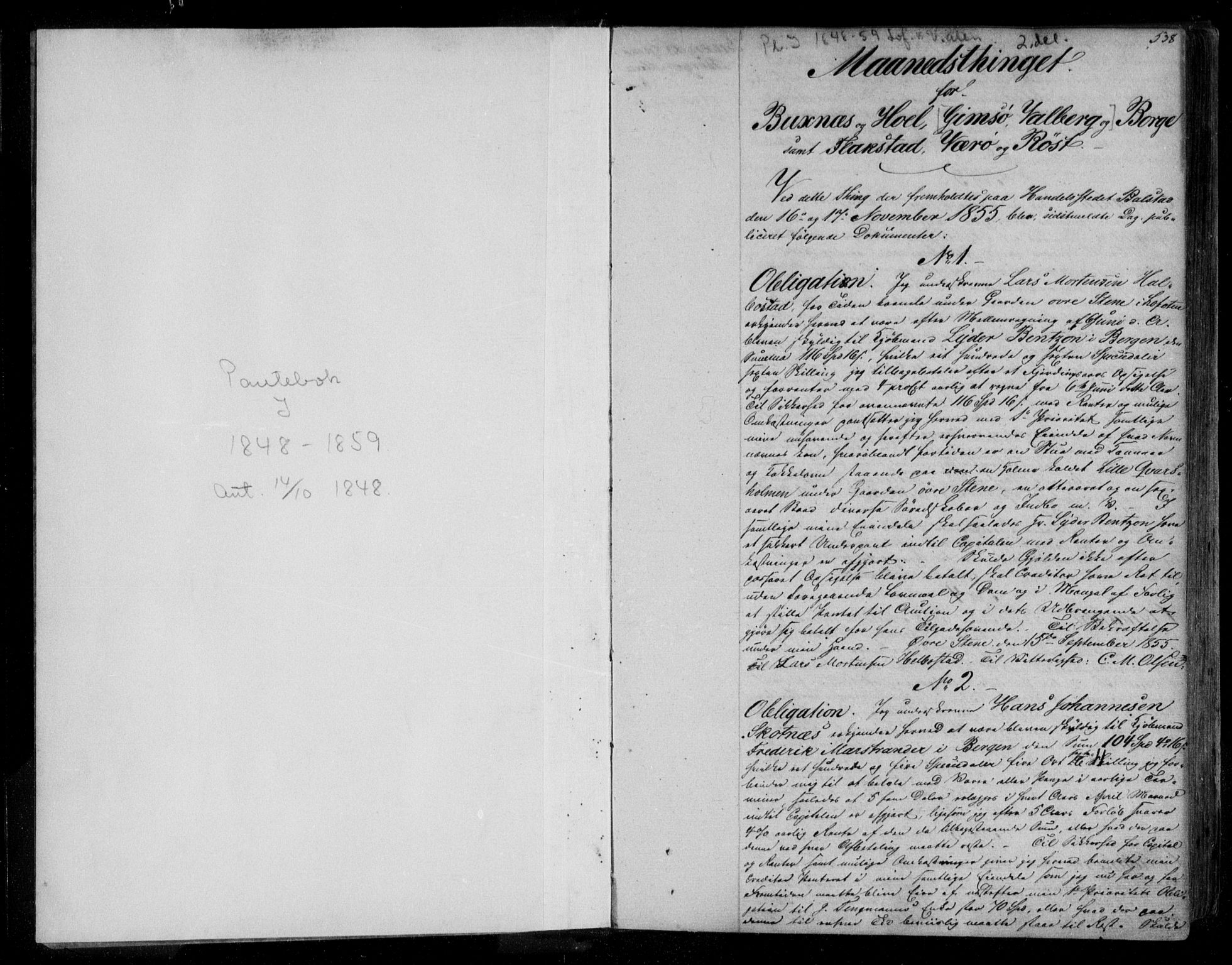 Vesterålen sorenskriveri, SAT/A-4180/1/2/2Ca/L0010: Mortgage book no. I-II, 1855-1859, p. 538