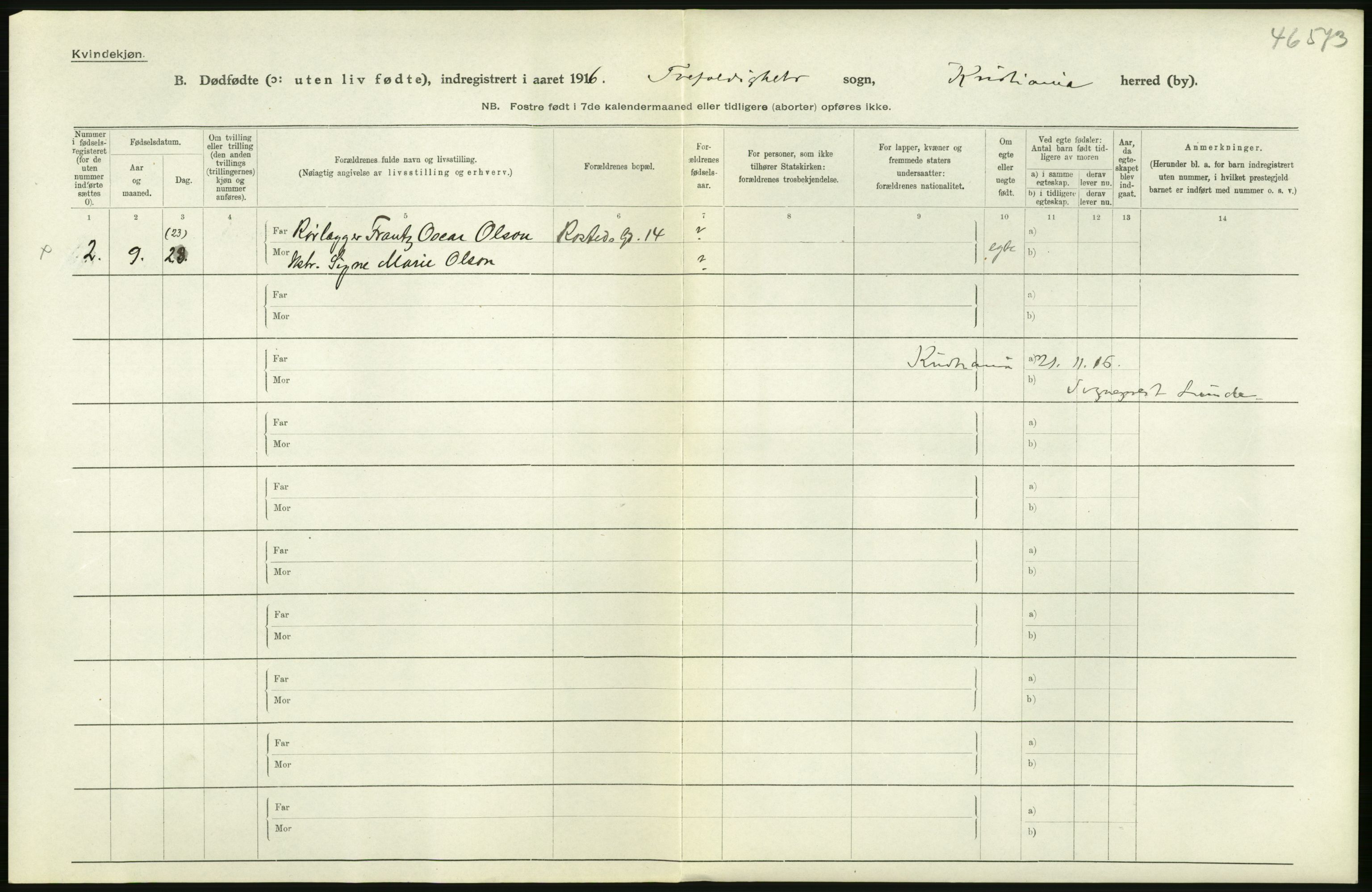 Statistisk sentralbyrå, Sosiodemografiske emner, Befolkning, AV/RA-S-2228/D/Df/Dfb/Dfbf/L0010: Kristiania: Døde, dødfødte., 1916, p. 486