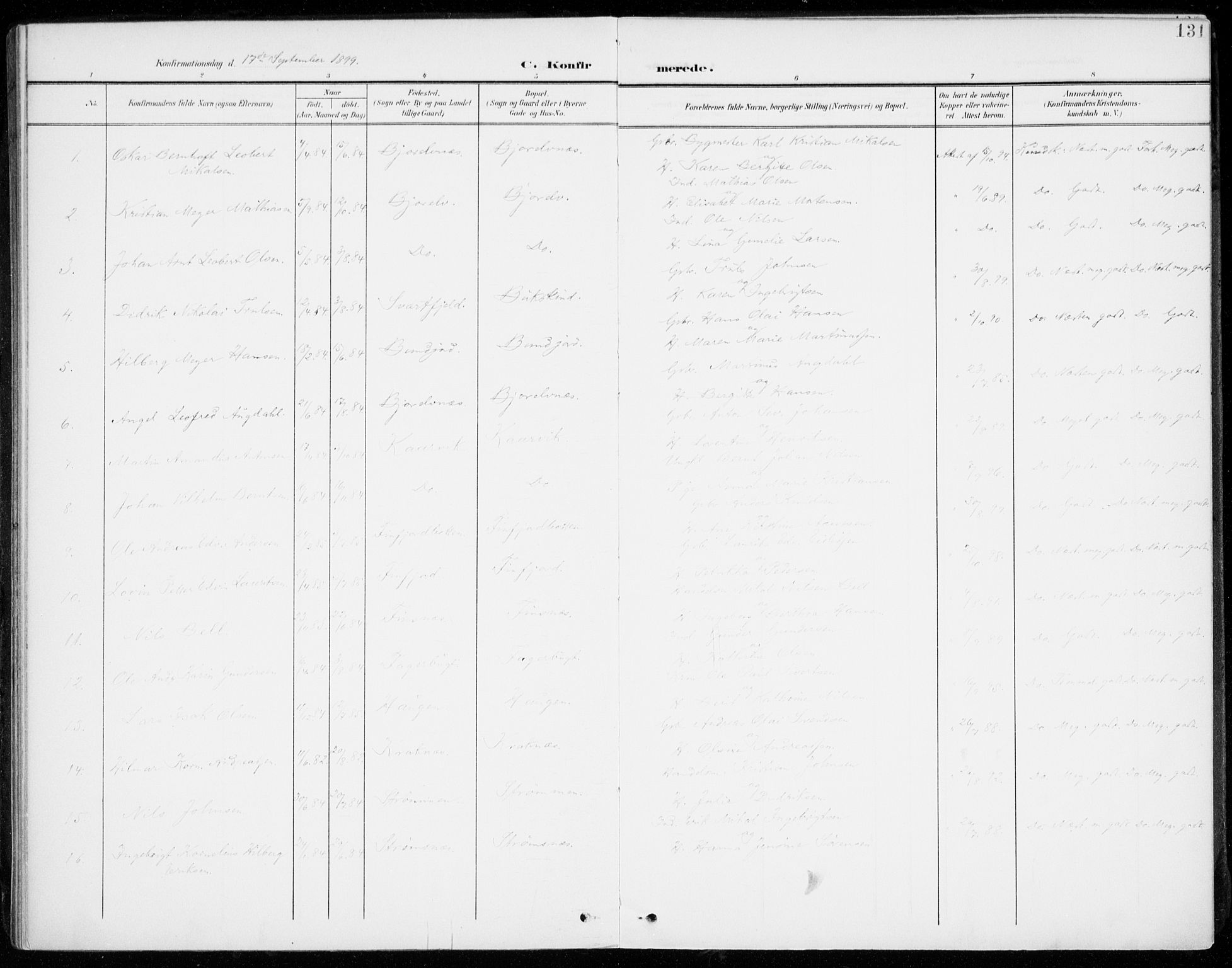 Lenvik sokneprestembete, AV/SATØ-S-1310/H/Ha/Haa/L0014kirke: Parish register (official) no. 14, 1899-1909, p. 131