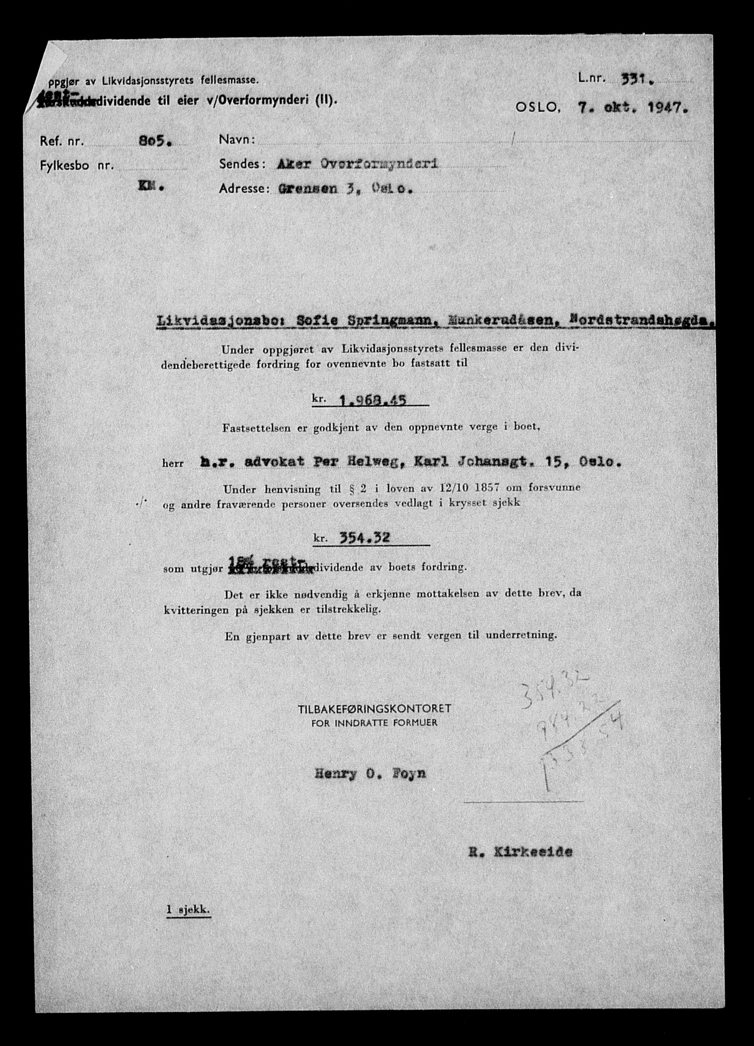 Justisdepartementet, Tilbakeføringskontoret for inndratte formuer, RA/S-1564/H/Hc/Hcc/L0982: --, 1945-1947, p. 415