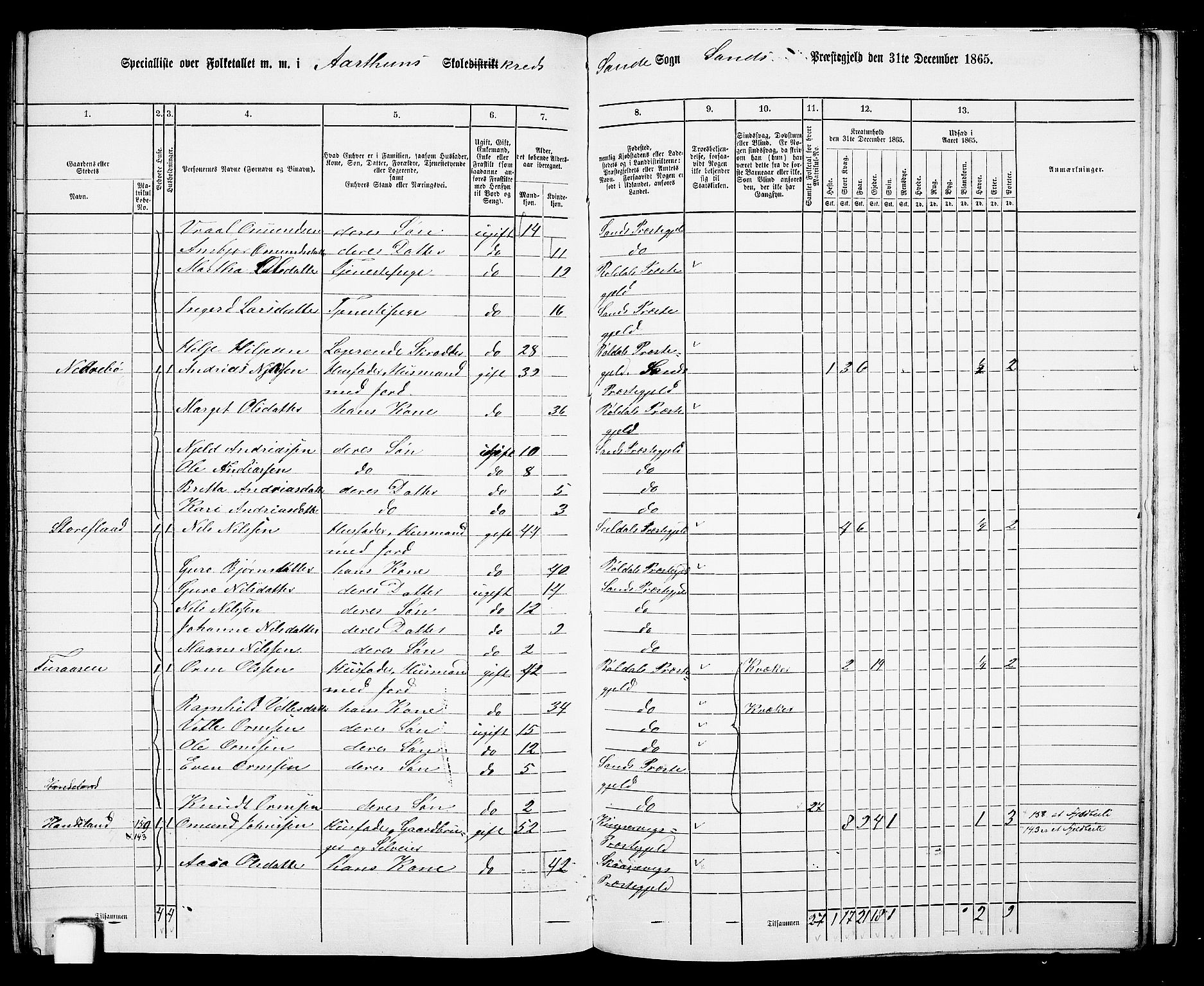 RA, 1865 census for Sand, 1865, p. 146