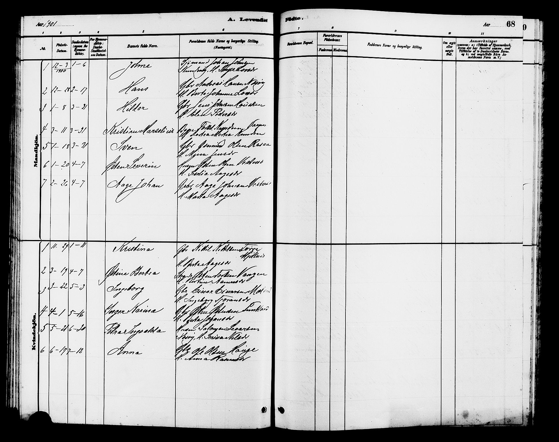 Hjelmeland sokneprestkontor, SAST/A-101843/01/V/L0007: Parish register (copy) no. B 7, 1880-1909, p. 68