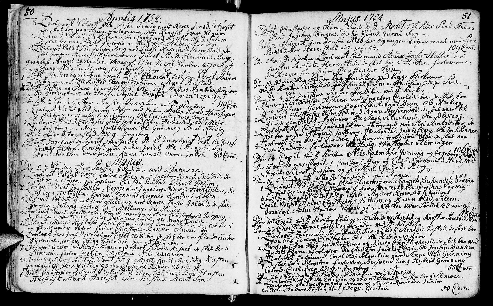 Ministerialprotokoller, klokkerbøker og fødselsregistre - Sør-Trøndelag, SAT/A-1456/646/L0605: Parish register (official) no. 646A03, 1751-1790, p. 50-51