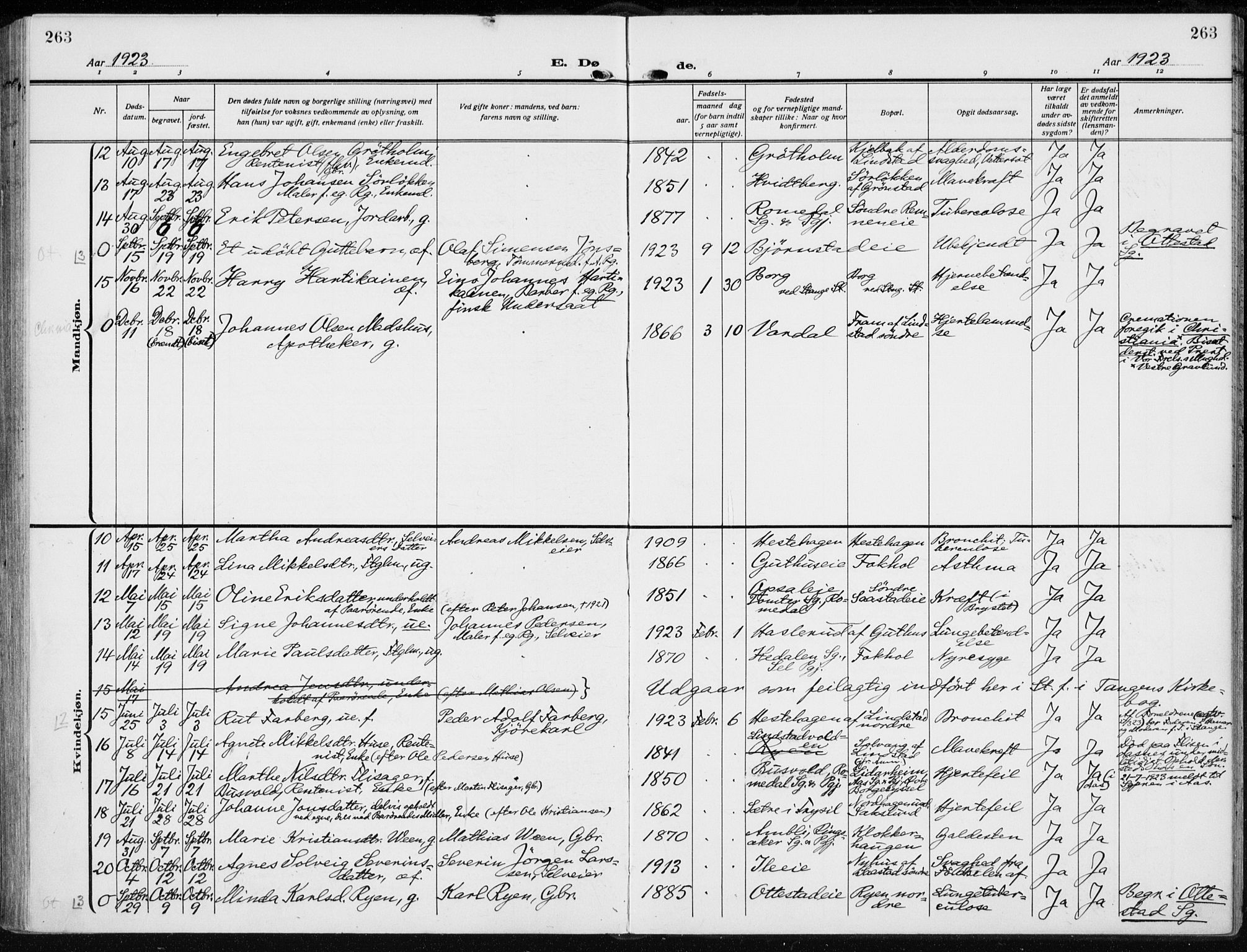 Stange prestekontor, AV/SAH-PREST-002/K/L0026: Parish register (official) no. 26, 1923-1937, p. 263