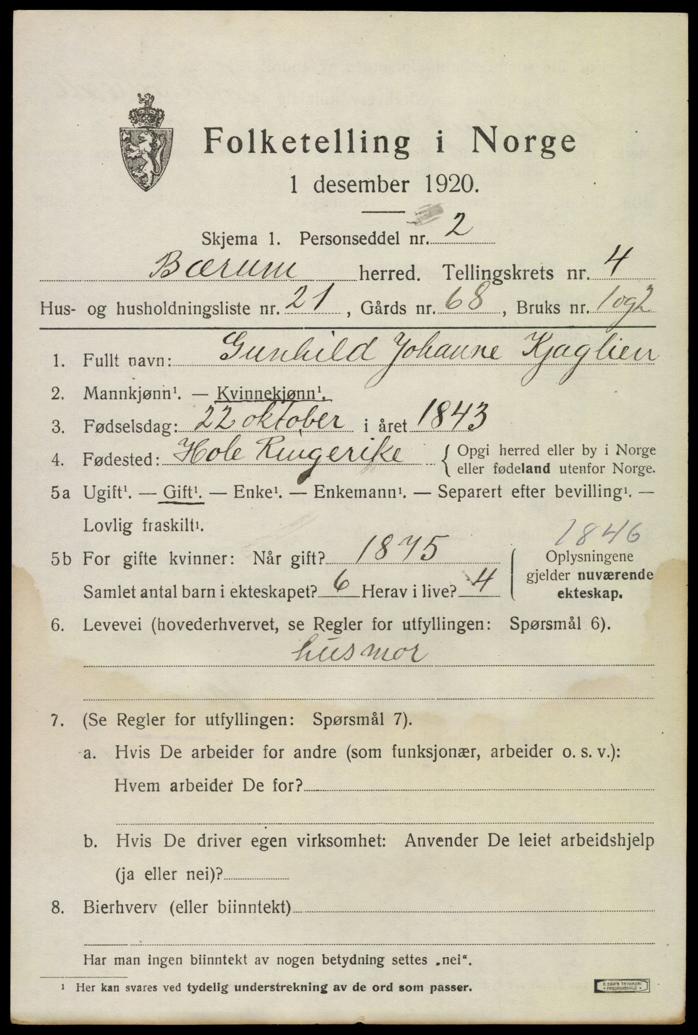 SAO, 1920 census for Bærum, 1920, p. 9012