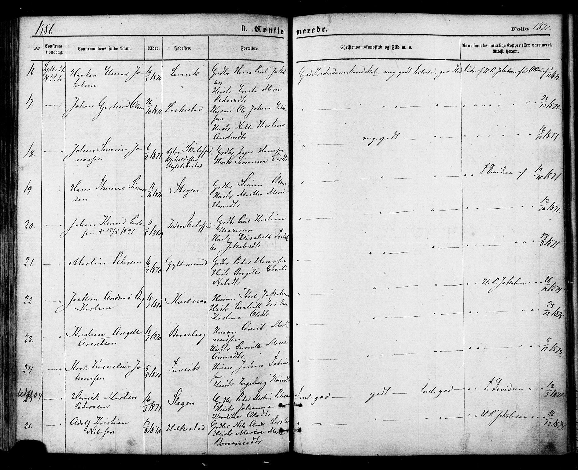 Ministerialprotokoller, klokkerbøker og fødselsregistre - Nordland, SAT/A-1459/855/L0802: Parish register (official) no. 855A10, 1875-1886, p. 182