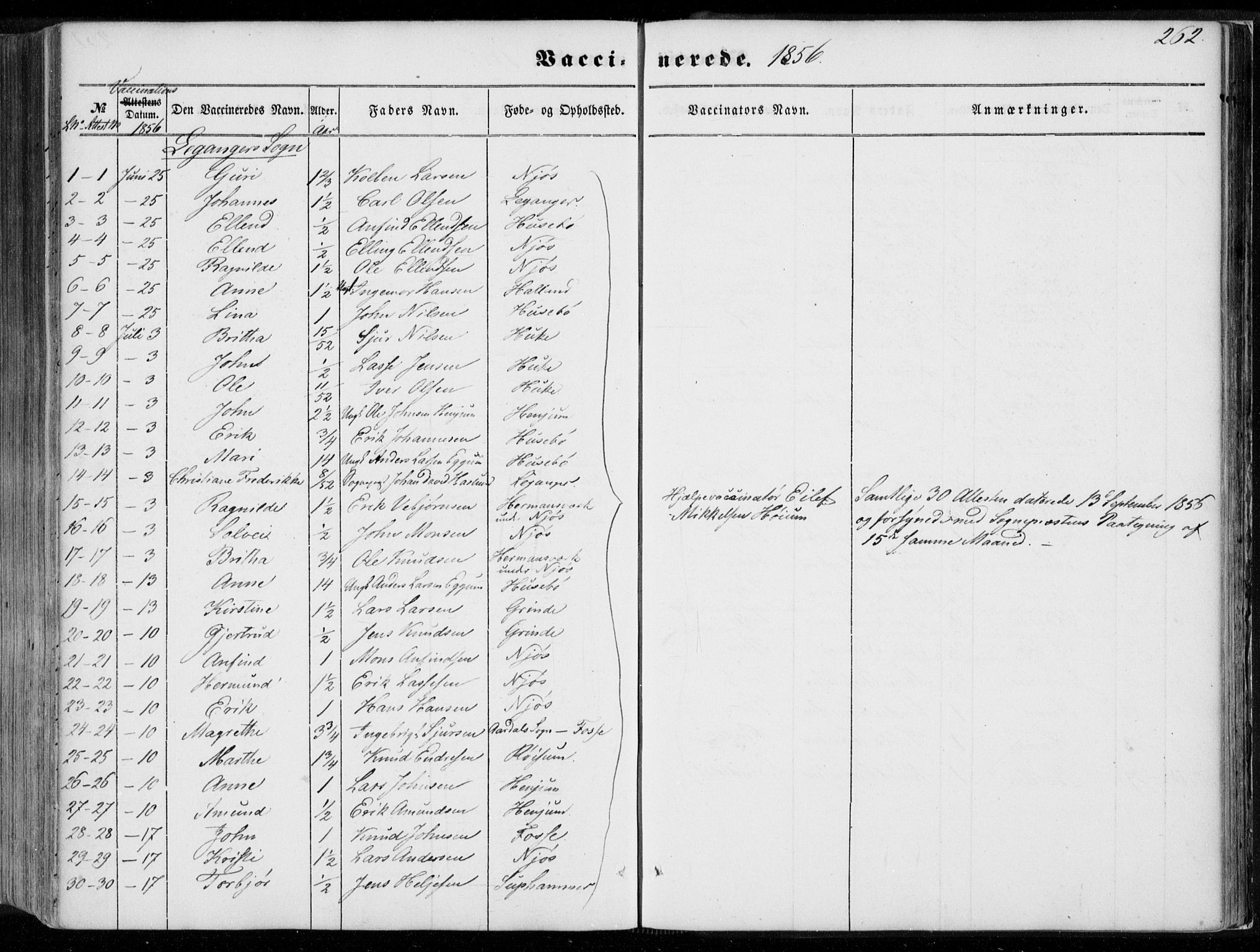 Leikanger sokneprestembete, SAB/A-81001: Parish register (official) no. A 8, 1852-1868, p. 262