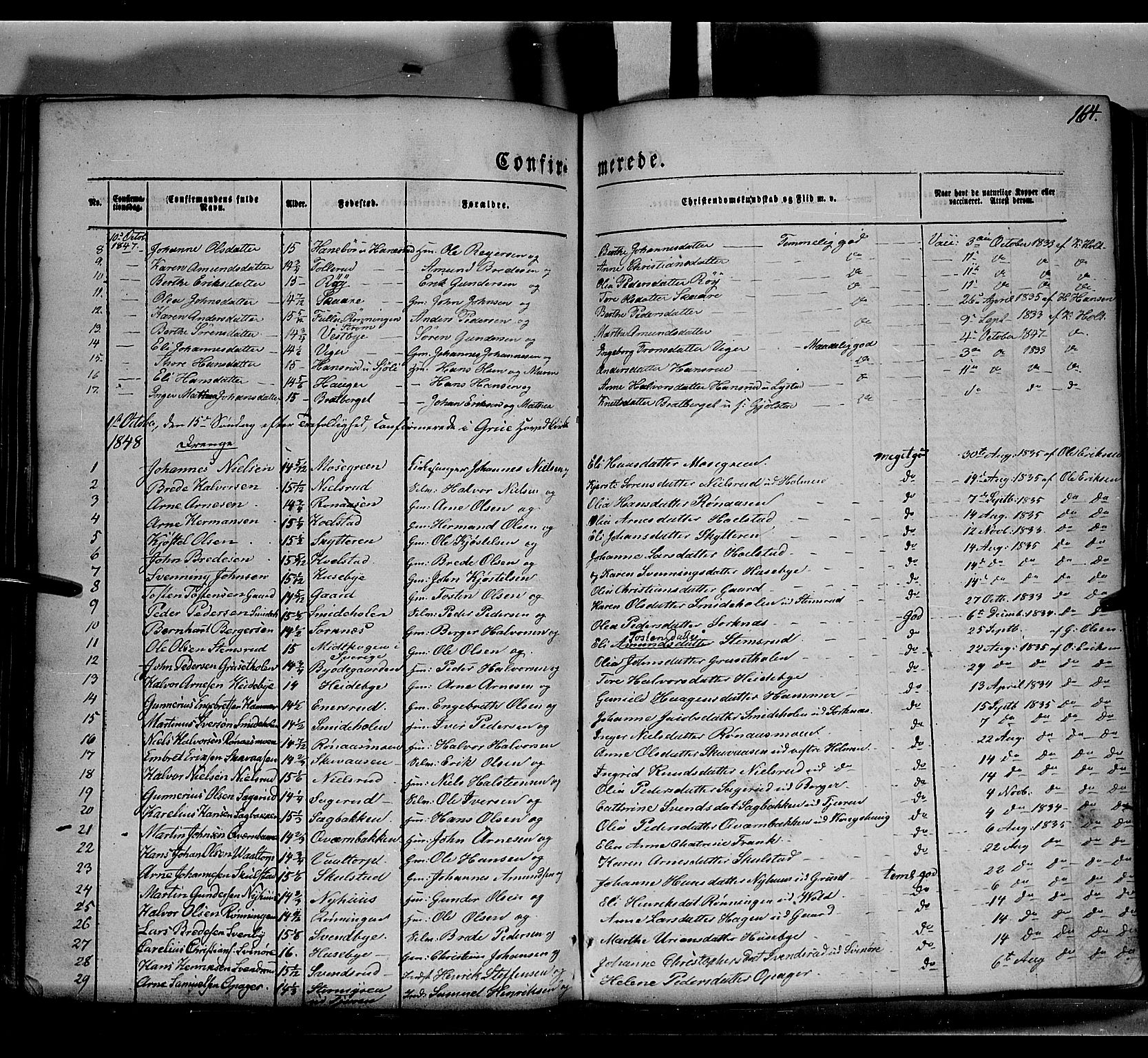 Grue prestekontor, AV/SAH-PREST-036/H/Ha/Haa/L0008: Parish register (official) no. 8, 1847-1858, p. 164