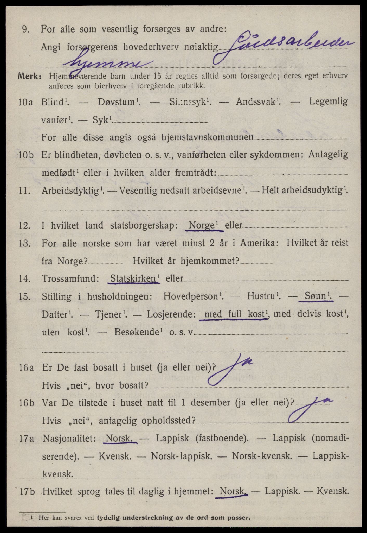 SAT, 1920 census for Lensvik, 1920, p. 1699