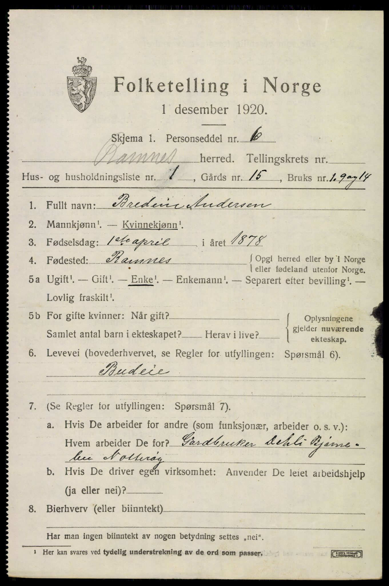 SAKO, 1920 census for Nøtterøy, 1920, p. 7577