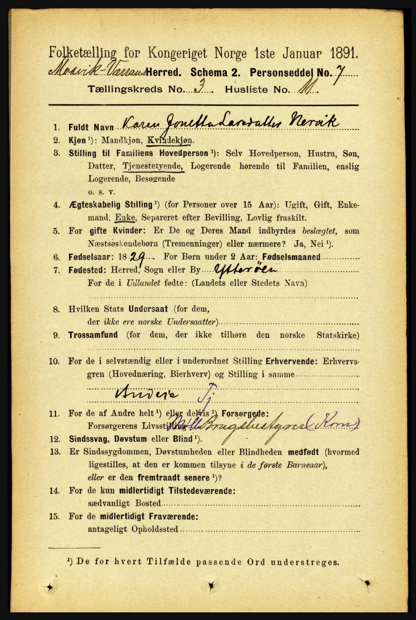 RA, 1891 census for 1723 Mosvik og Verran, 1891, p. 991