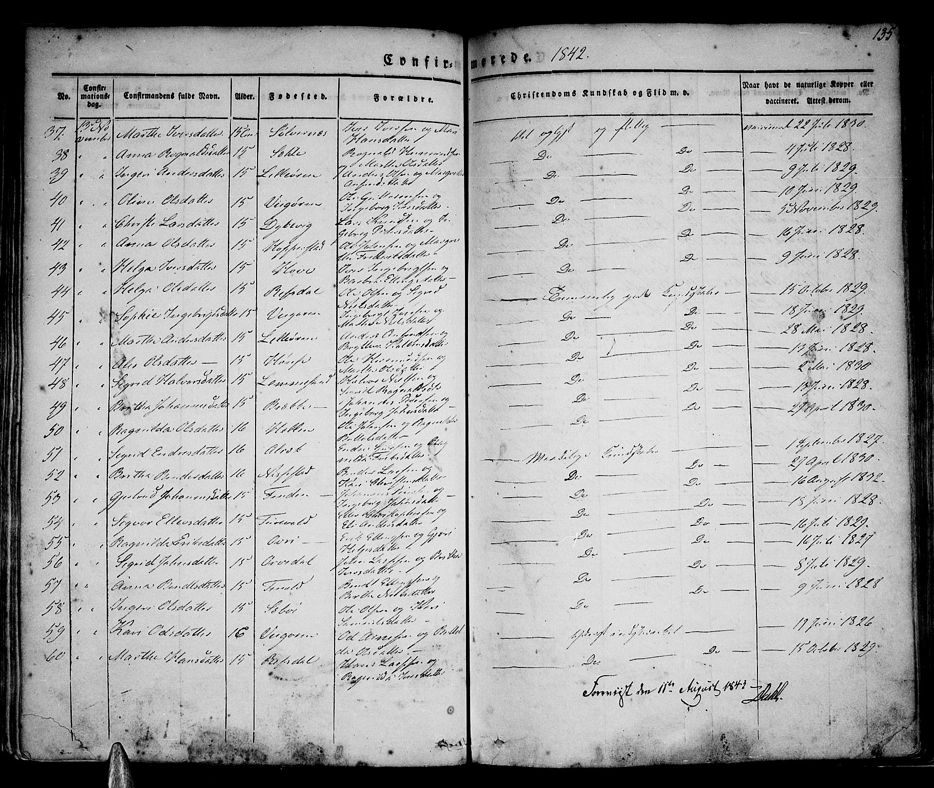 Vik sokneprestembete, AV/SAB-A-81501/H/Haa/Haaa/L0007: Parish register (official) no. A 7, 1831-1845, p. 135