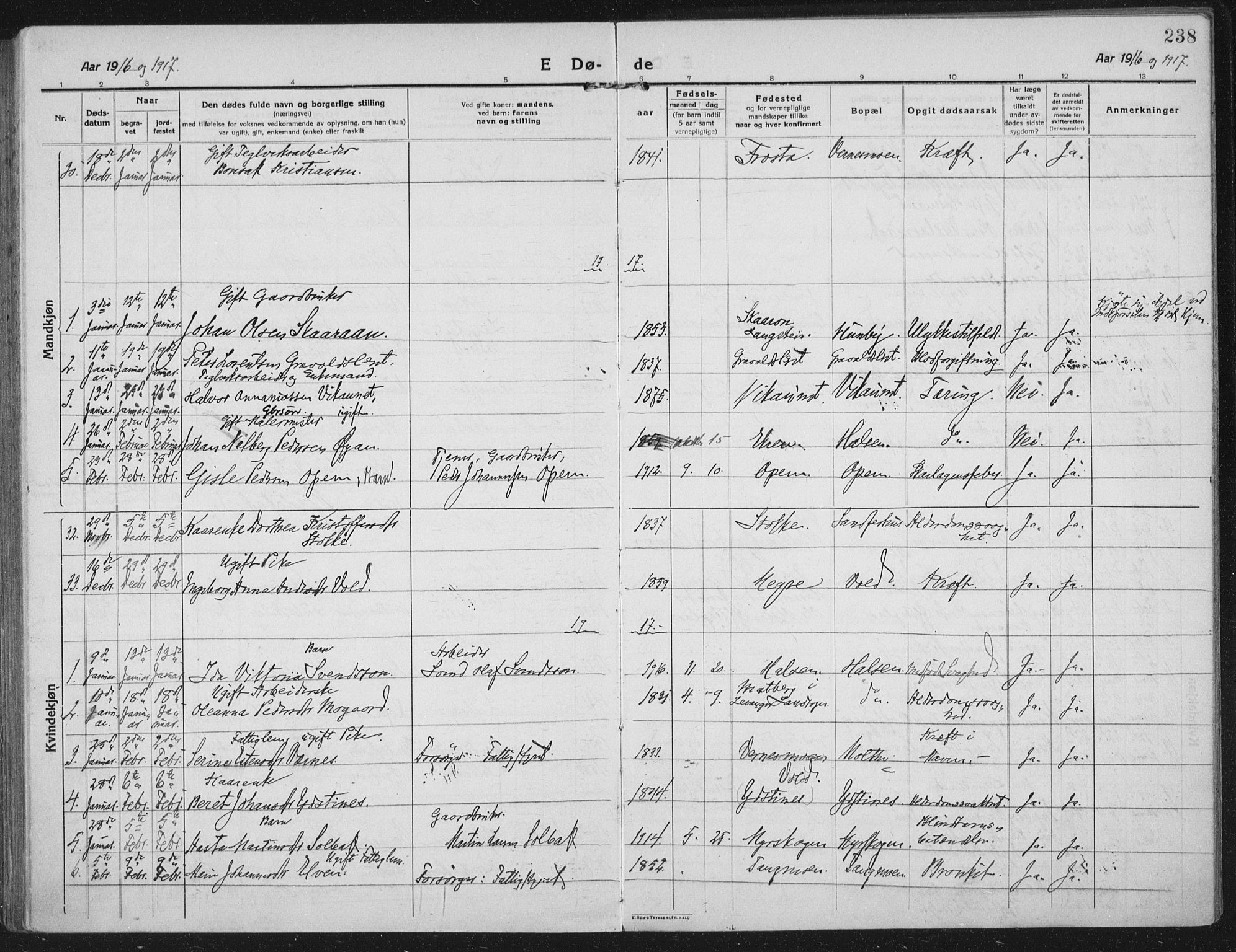 Ministerialprotokoller, klokkerbøker og fødselsregistre - Nord-Trøndelag, SAT/A-1458/709/L0083: Parish register (official) no. 709A23, 1916-1928, p. 238