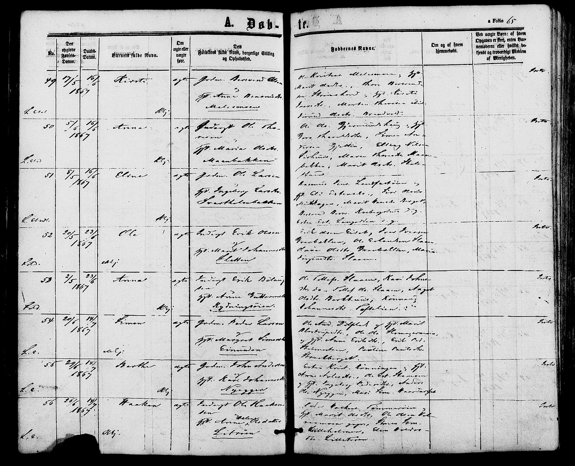 Alvdal prestekontor, SAH/PREST-060/H/Ha/Haa/L0001: Parish register (official) no. 1, 1863-1882, p. 65