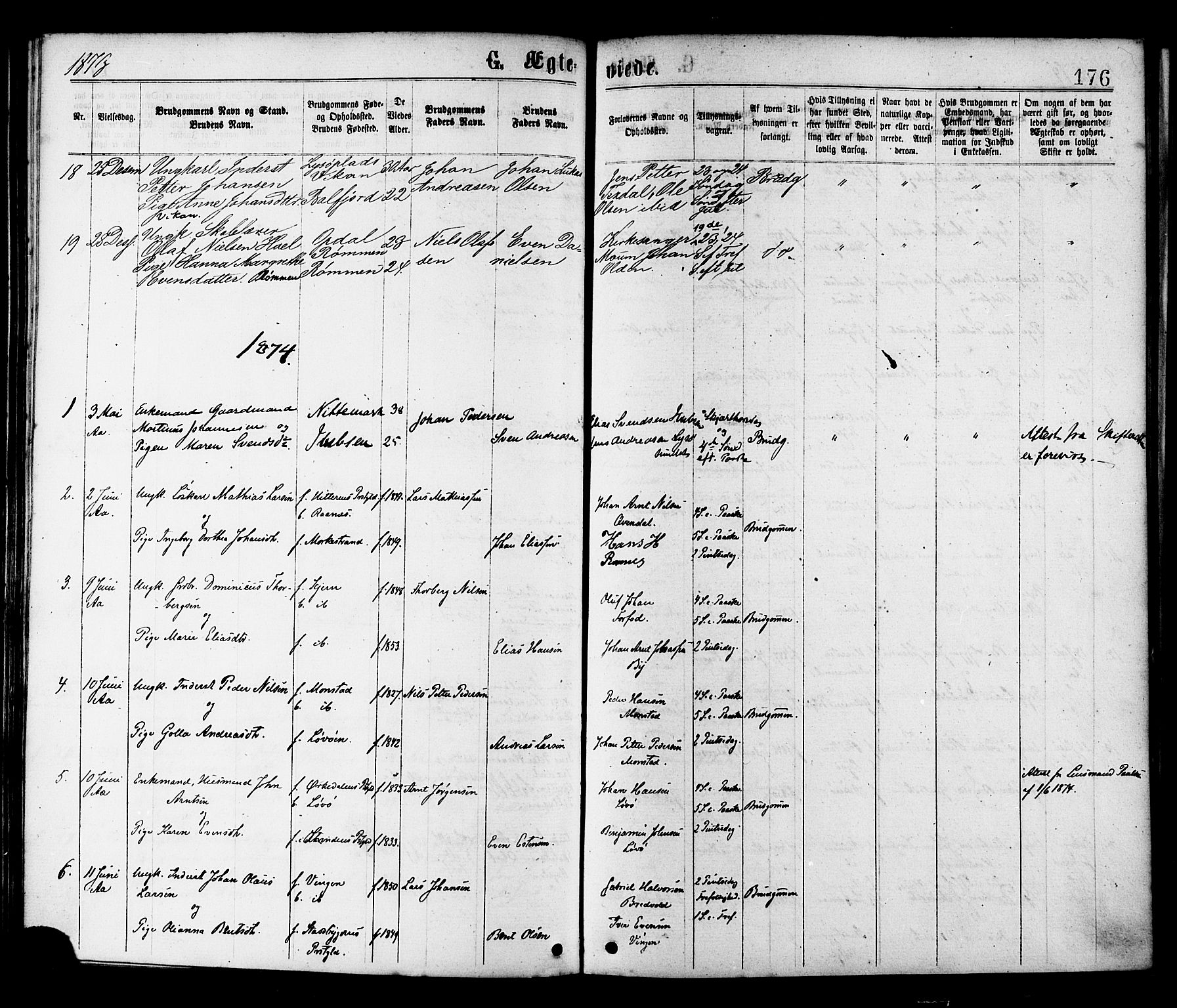 Ministerialprotokoller, klokkerbøker og fødselsregistre - Sør-Trøndelag, SAT/A-1456/655/L0679: Parish register (official) no. 655A08, 1873-1879, p. 176