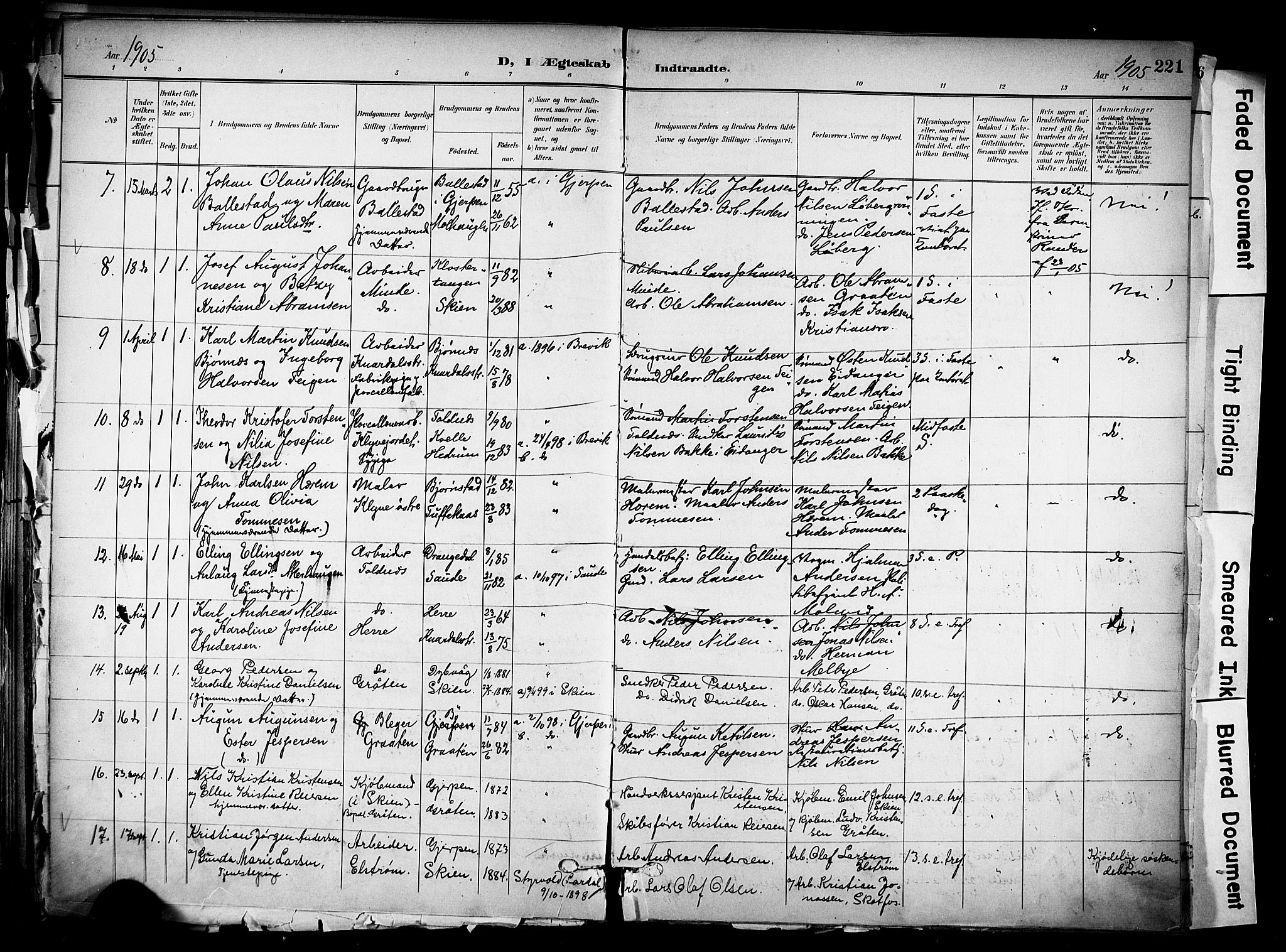 Solum kirkebøker, AV/SAKO-A-306/F/Fa/L0011: Parish register (official) no. I 11, 1898-1909, p. 221