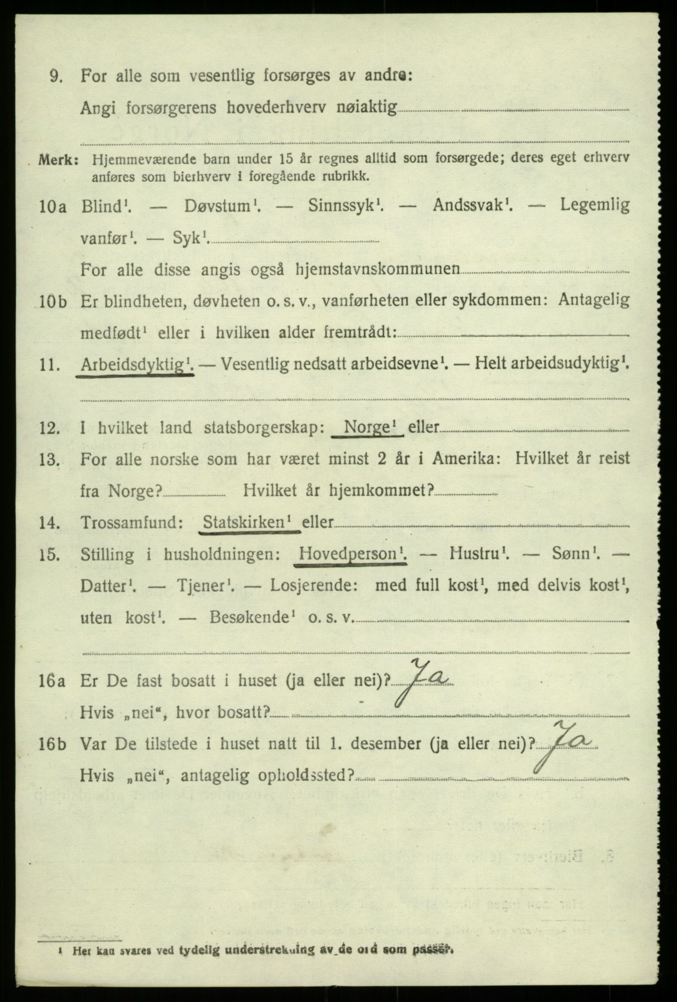 SAB, 1920 census for Kinsarvik, 1920, p. 1279