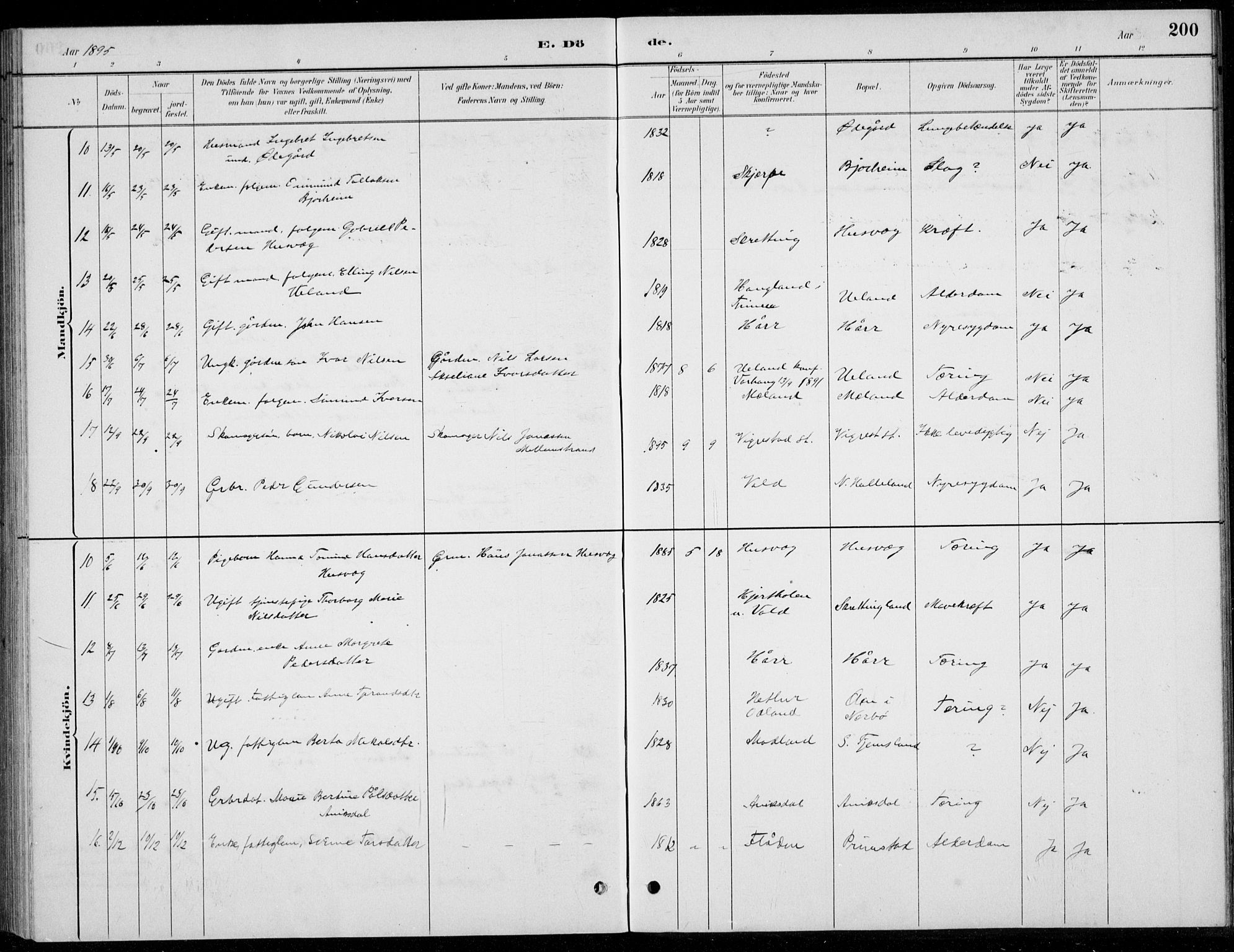 Hå sokneprestkontor, AV/SAST-A-101801/001/30BB/L0004: Parish register (copy) no. B 4, 1883-1899, p. 200