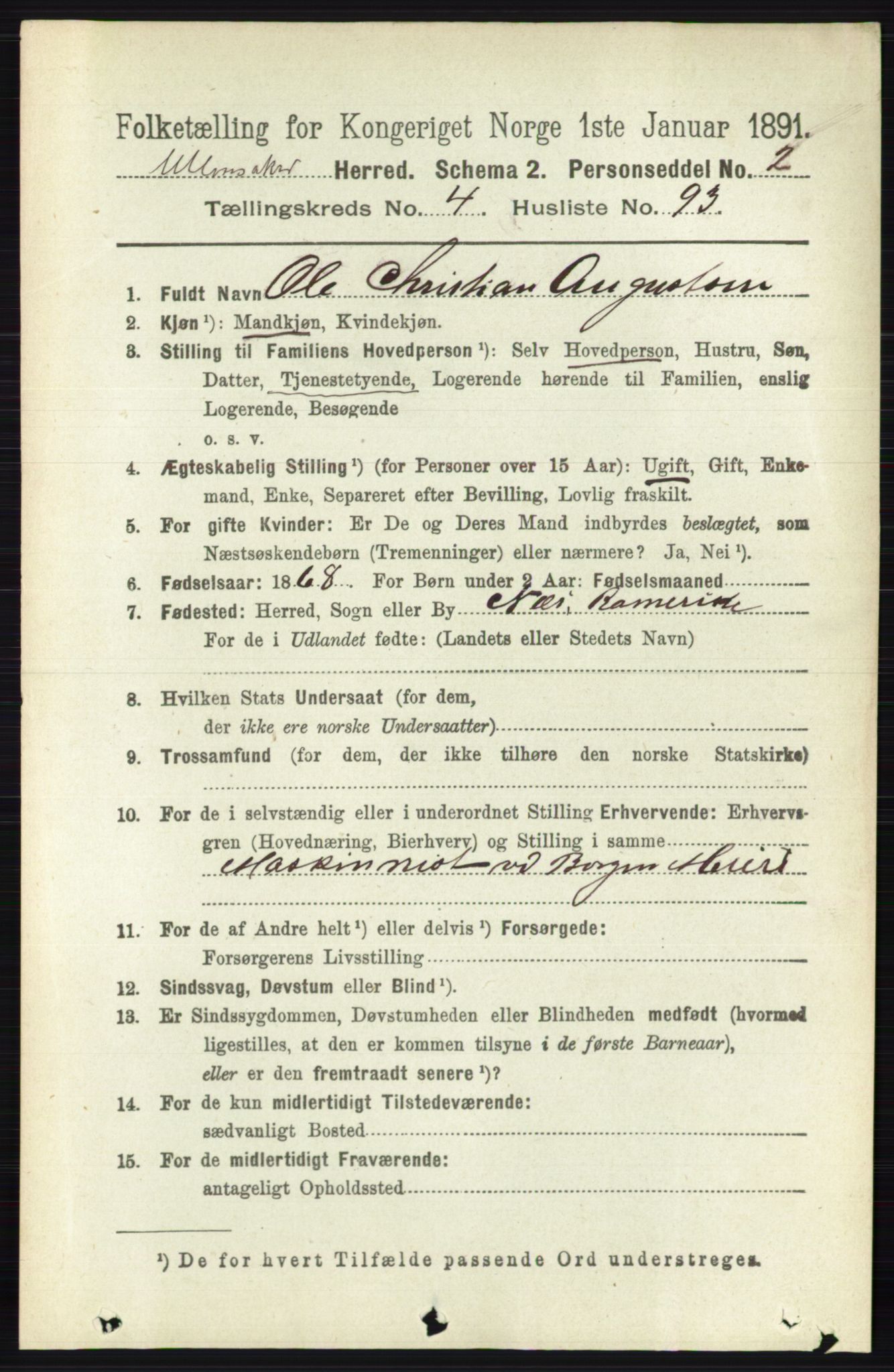 RA, 1891 census for 0235 Ullensaker, 1891, p. 2023