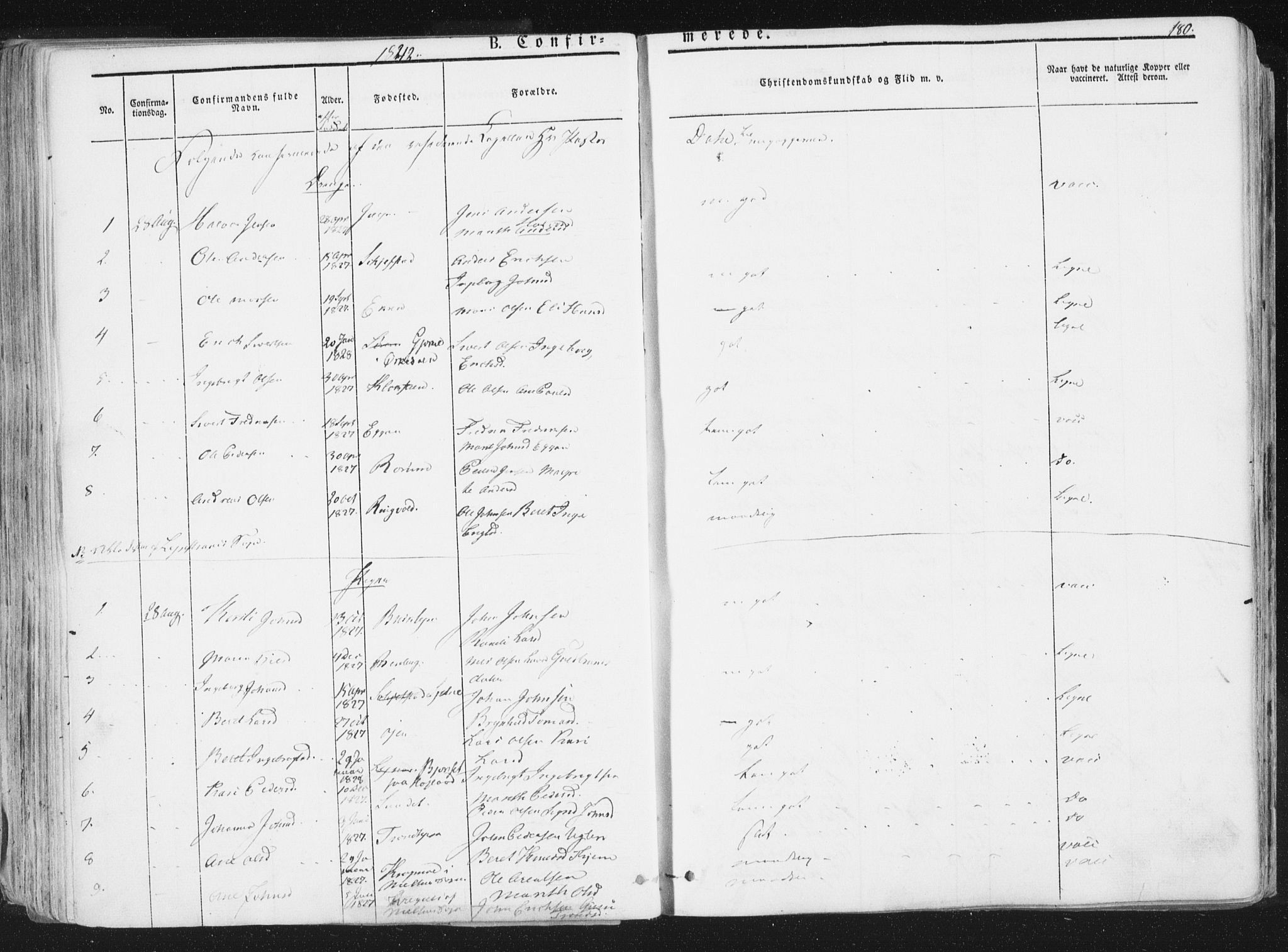 Ministerialprotokoller, klokkerbøker og fødselsregistre - Sør-Trøndelag, AV/SAT-A-1456/691/L1074: Parish register (official) no. 691A06, 1842-1852, p. 180