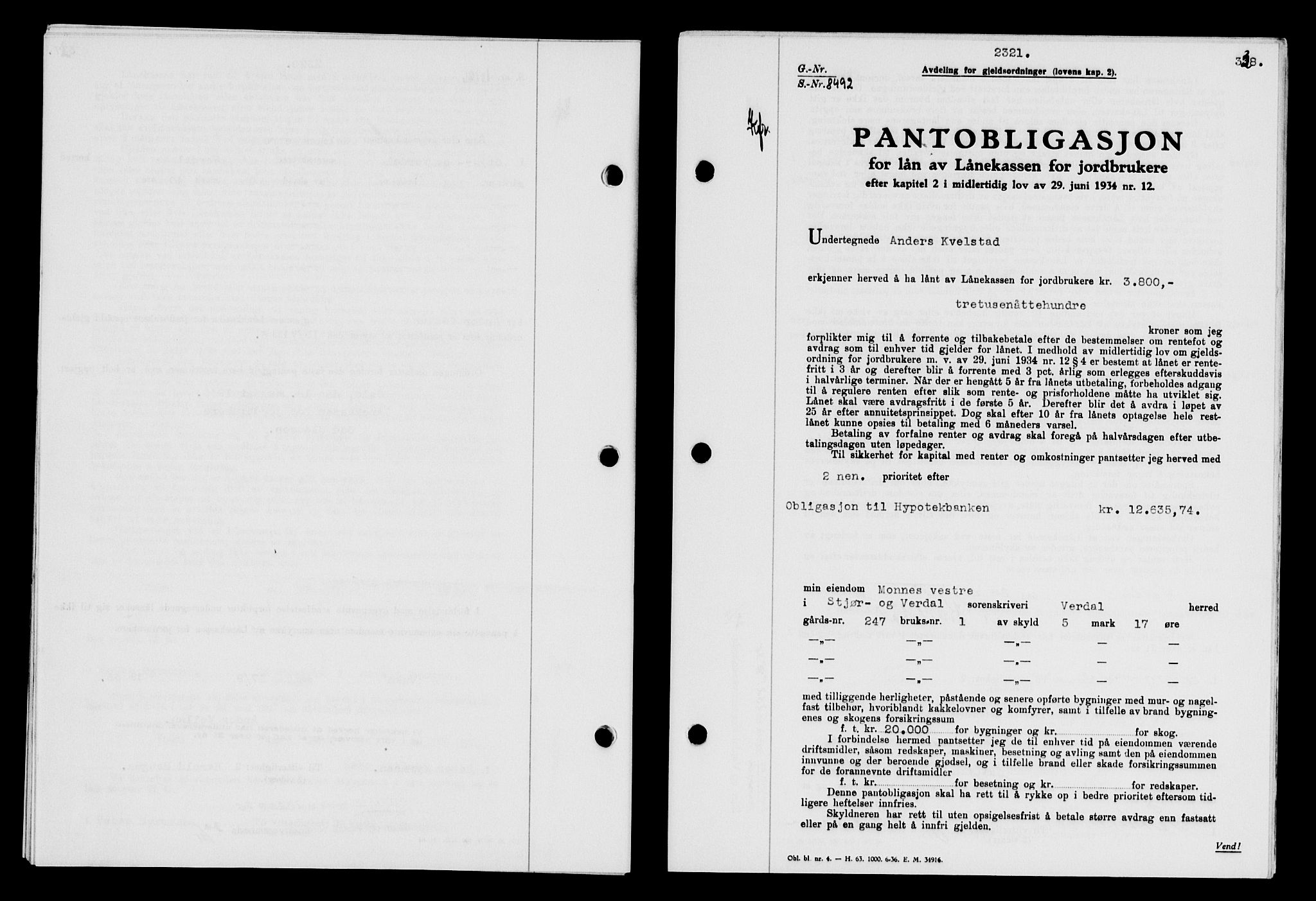 Stjør- og Verdal sorenskriveri, SAT/A-4167/1/2/2C/L0078: Mortgage book no. 46, 1936-1937, Diary no: : 2321/1936