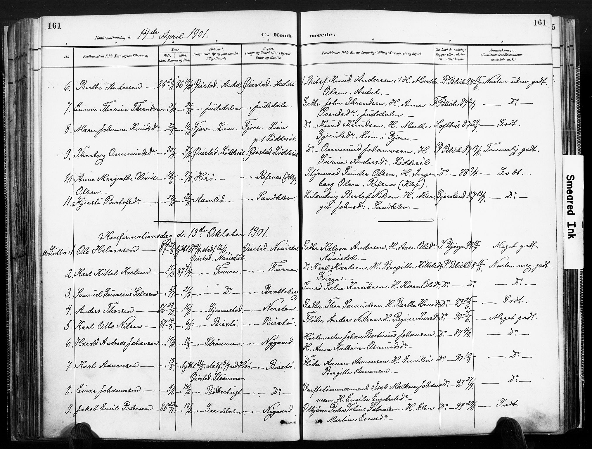 Øyestad sokneprestkontor, AV/SAK-1111-0049/F/Fa/L0018: Parish register (official) no. A 18, 1897-1907, p. 161