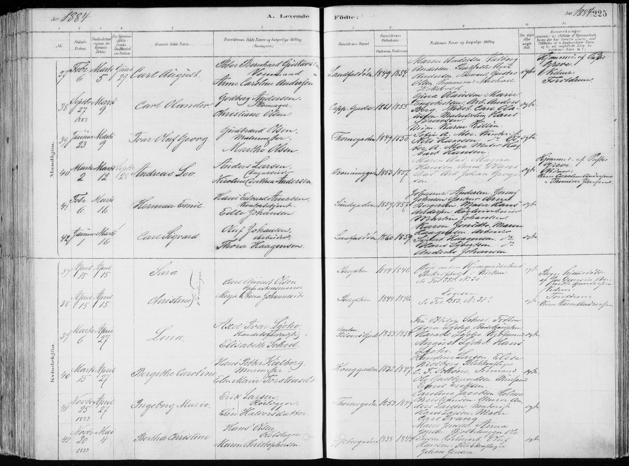 Bragernes kirkebøker, SAKO/A-6/F/Fb/L0006a: Parish register (official) no. II 6A, 1878-1885, p. 225