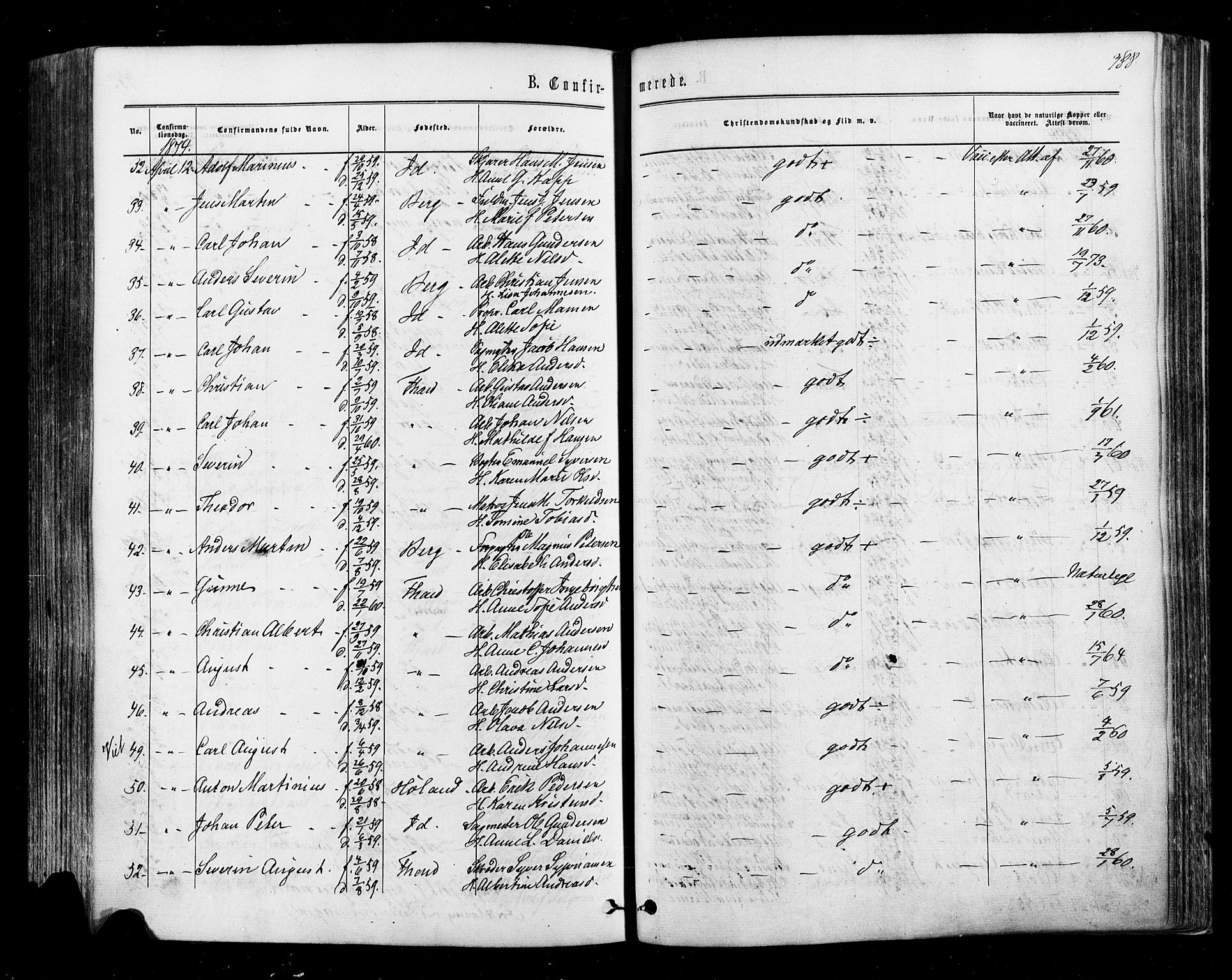 Halden prestekontor Kirkebøker, AV/SAO-A-10909/F/Fa/L0009: Parish register (official) no. I 9, 1866-1877, p. 388