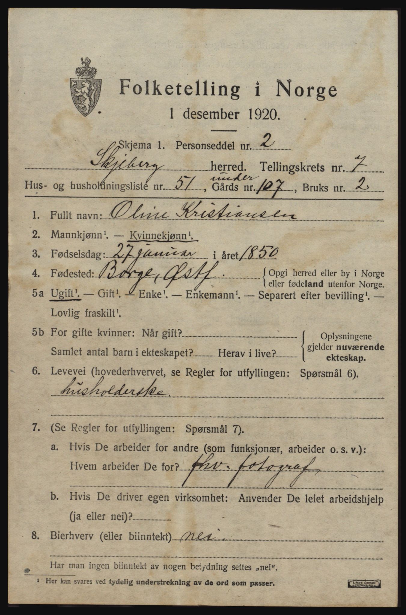 SAO, 1920 census for Skjeberg, 1920, p. 7717