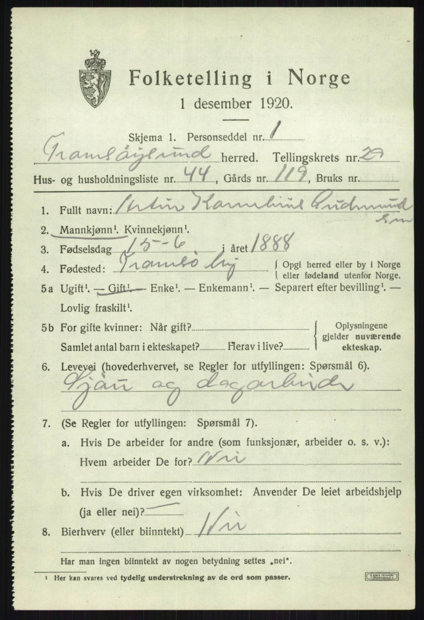 SATØ, 1920 census for Tromsøysund, 1920, p. 13876