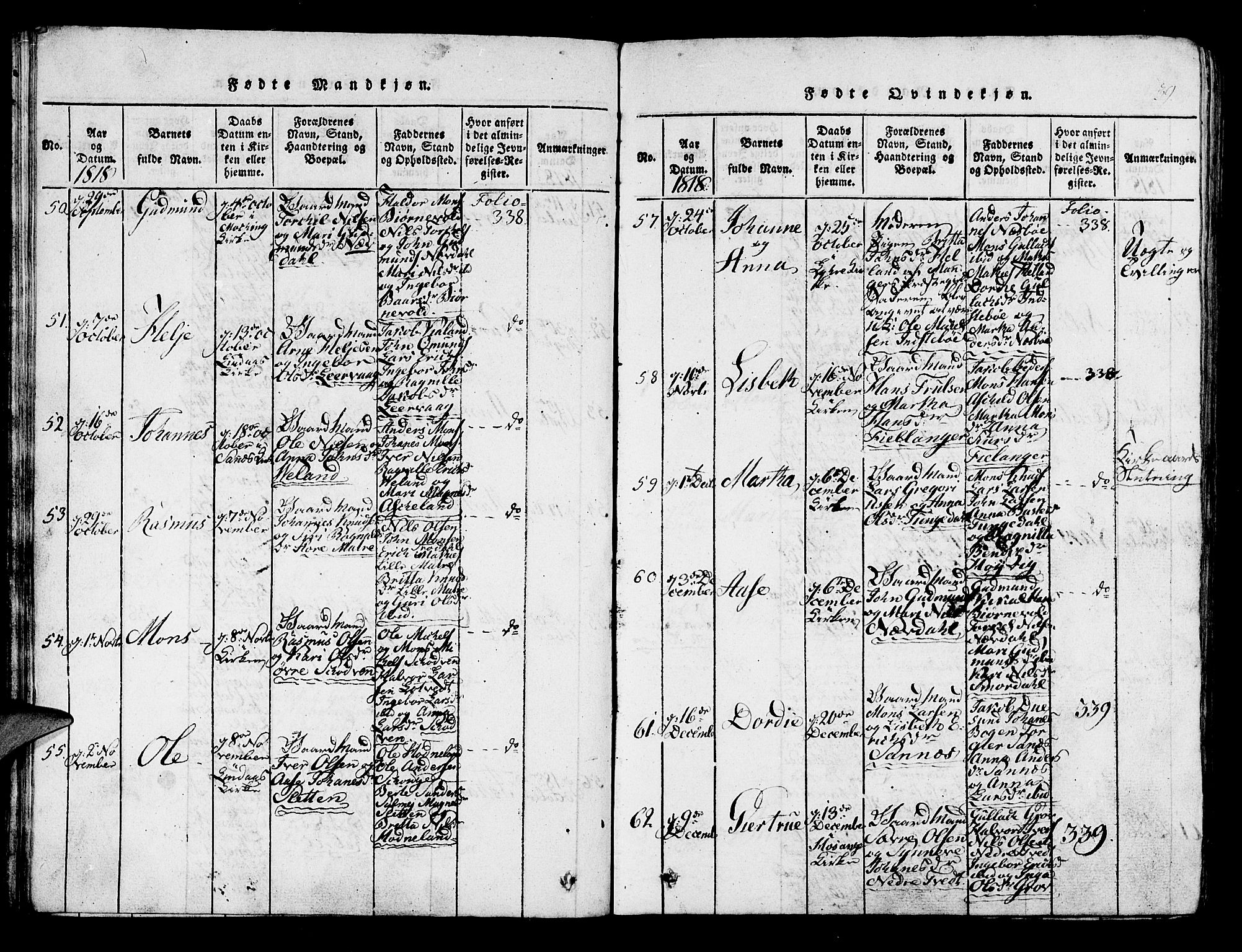 Lindås Sokneprestembete, AV/SAB-A-76701/H/Haa/Haaa/L0007: Parish register (official) no. A 7, 1816-1823, p. 39