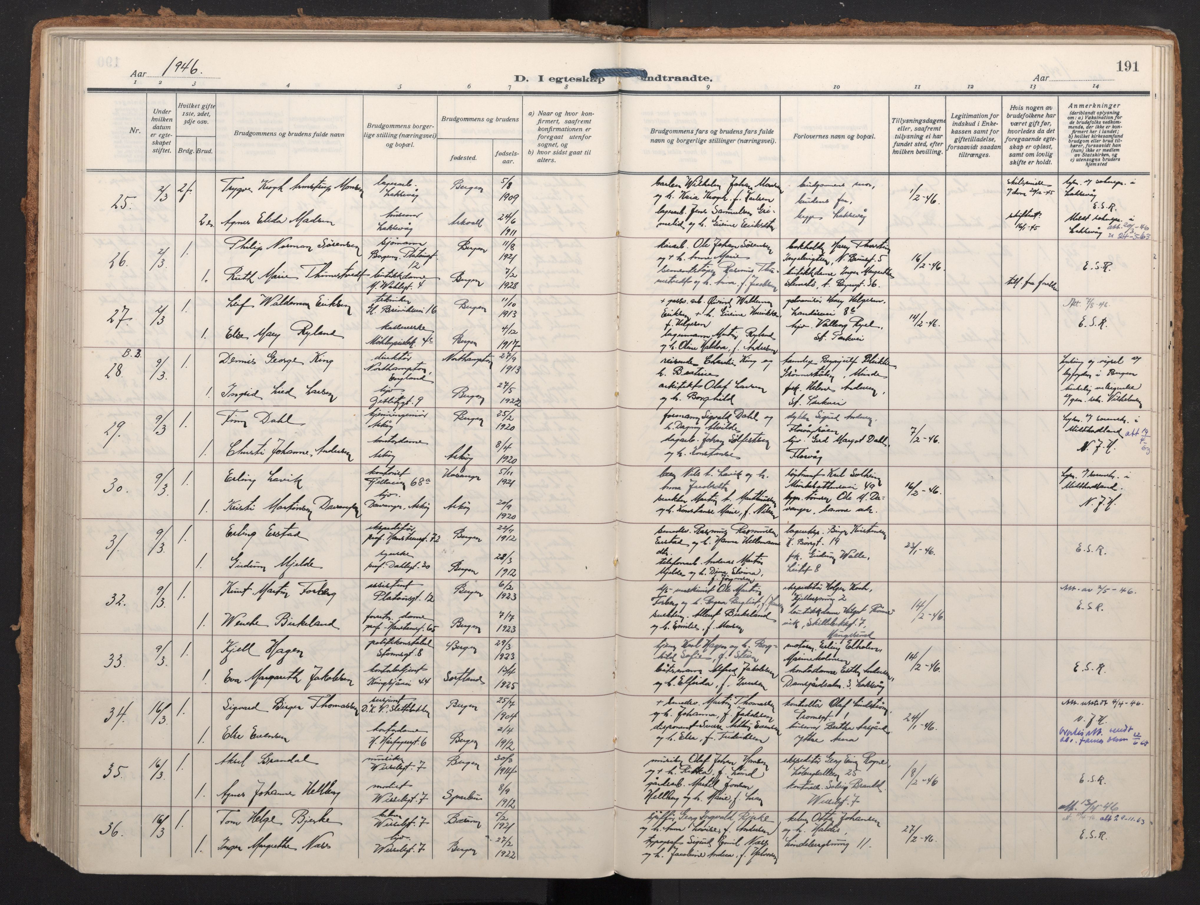 Johanneskirken sokneprestembete, AV/SAB-A-76001/H/Haa/L0014: Parish register (official) no. D 3, 1929-1949, p. 190b-191a