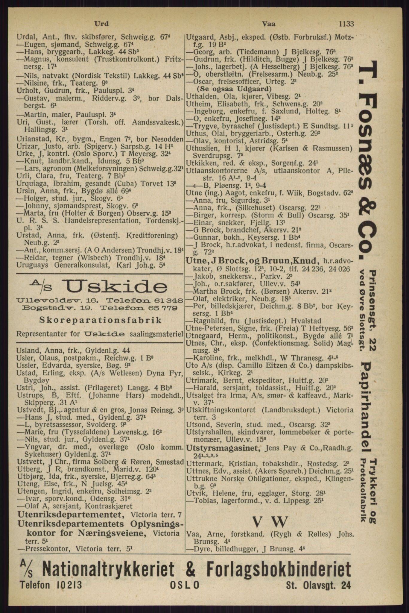 Kristiania/Oslo adressebok, PUBL/-, 1927, p. 1133
