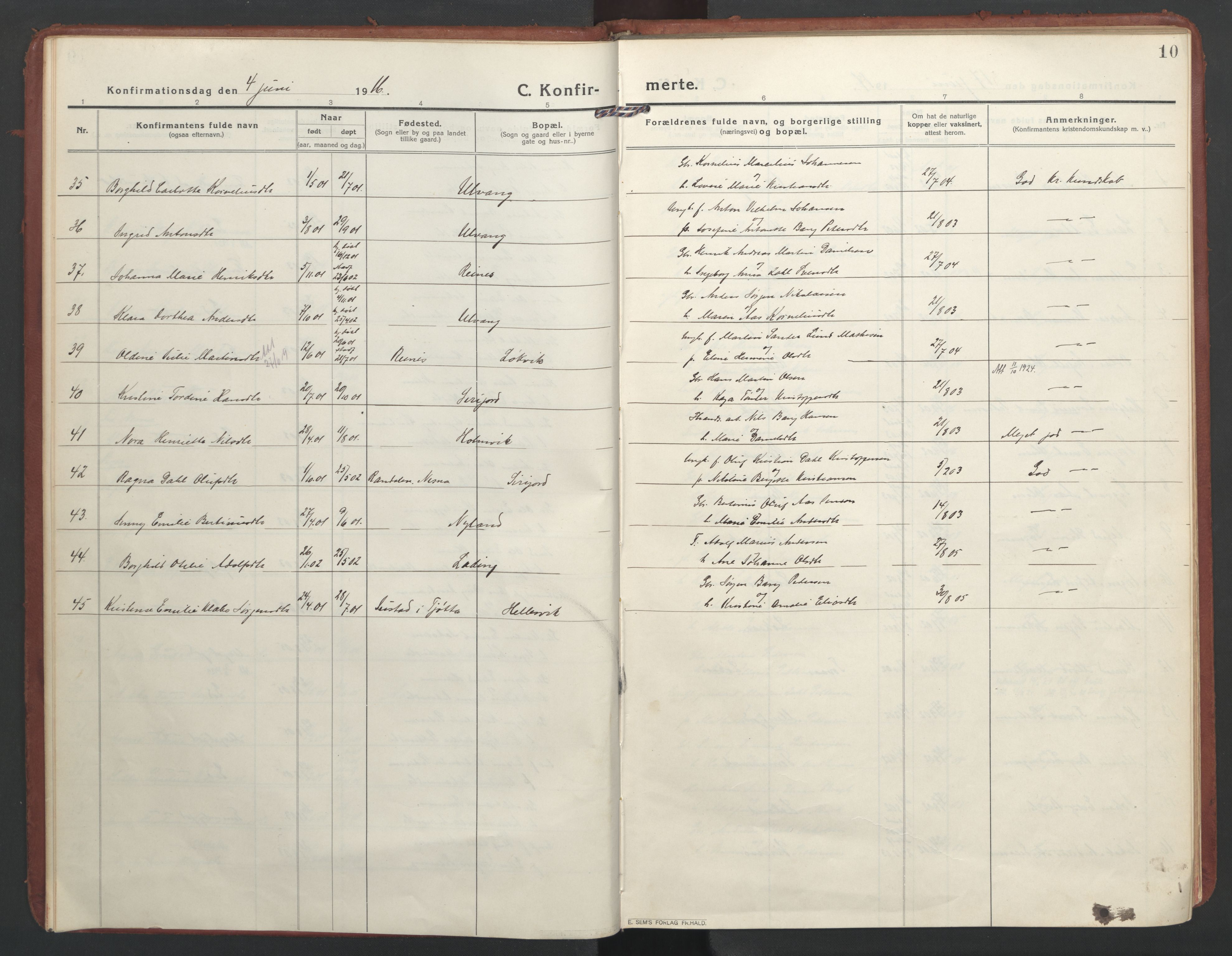 Ministerialprotokoller, klokkerbøker og fødselsregistre - Nordland, AV/SAT-A-1459/832/L0492: Parish register (official) no. 832A01, 1916-1934, p. 10