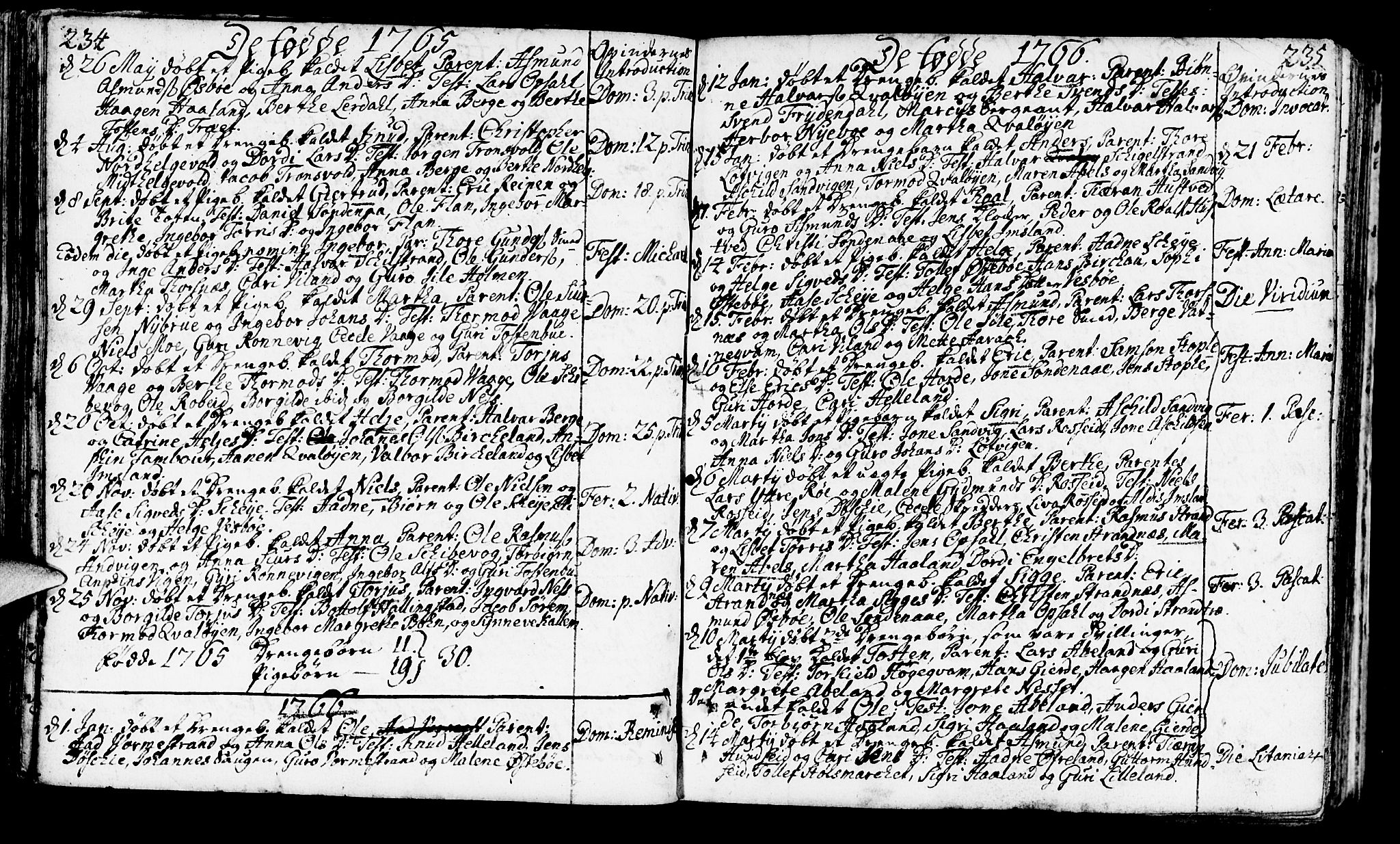 Vikedal sokneprestkontor, AV/SAST-A-101840/01/IV: Parish register (official) no. A 1, 1737-1778, p. 234-235