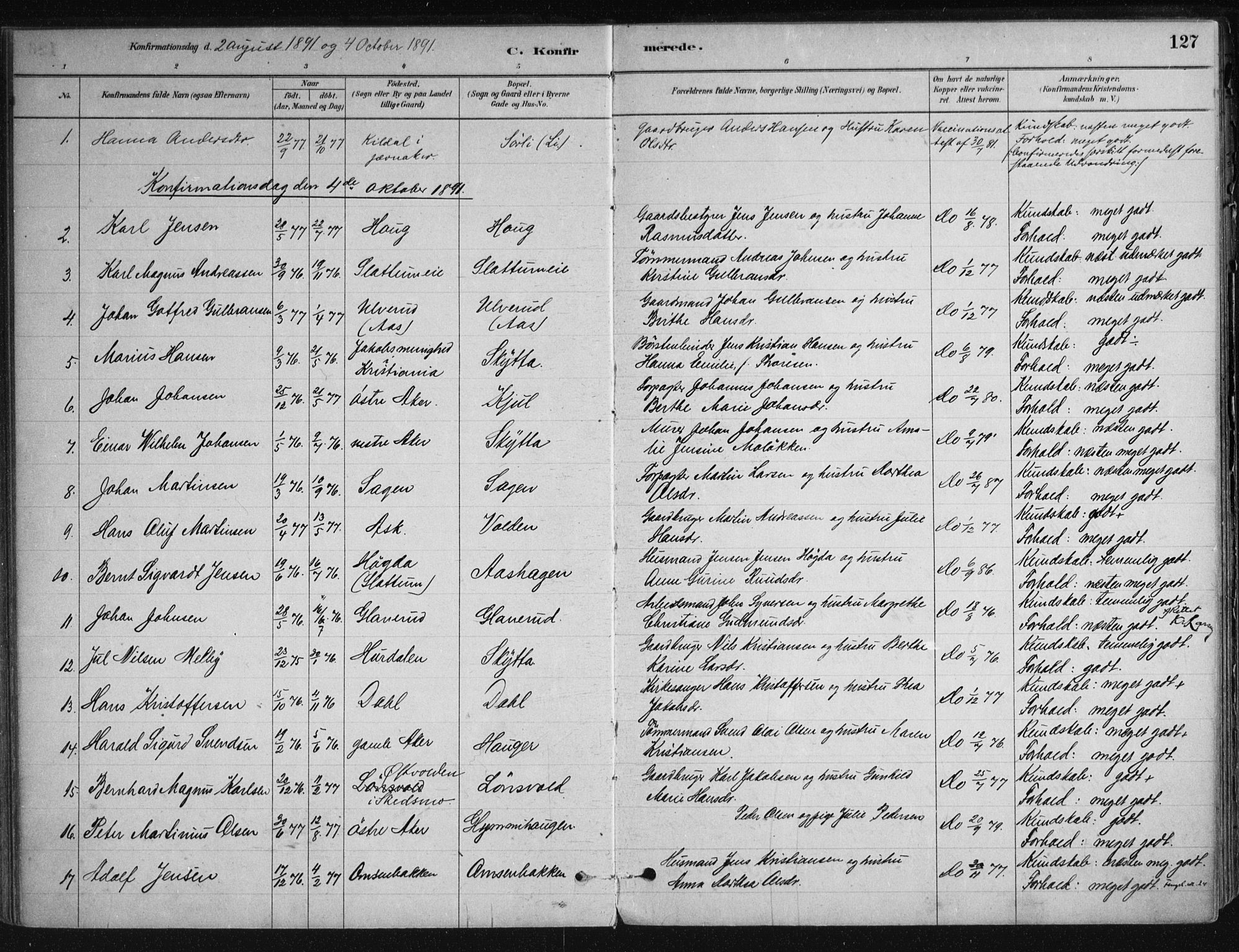 Nittedal prestekontor Kirkebøker, SAO/A-10365a/F/Fa/L0007: Parish register (official) no. I 7, 1879-1901, p. 127