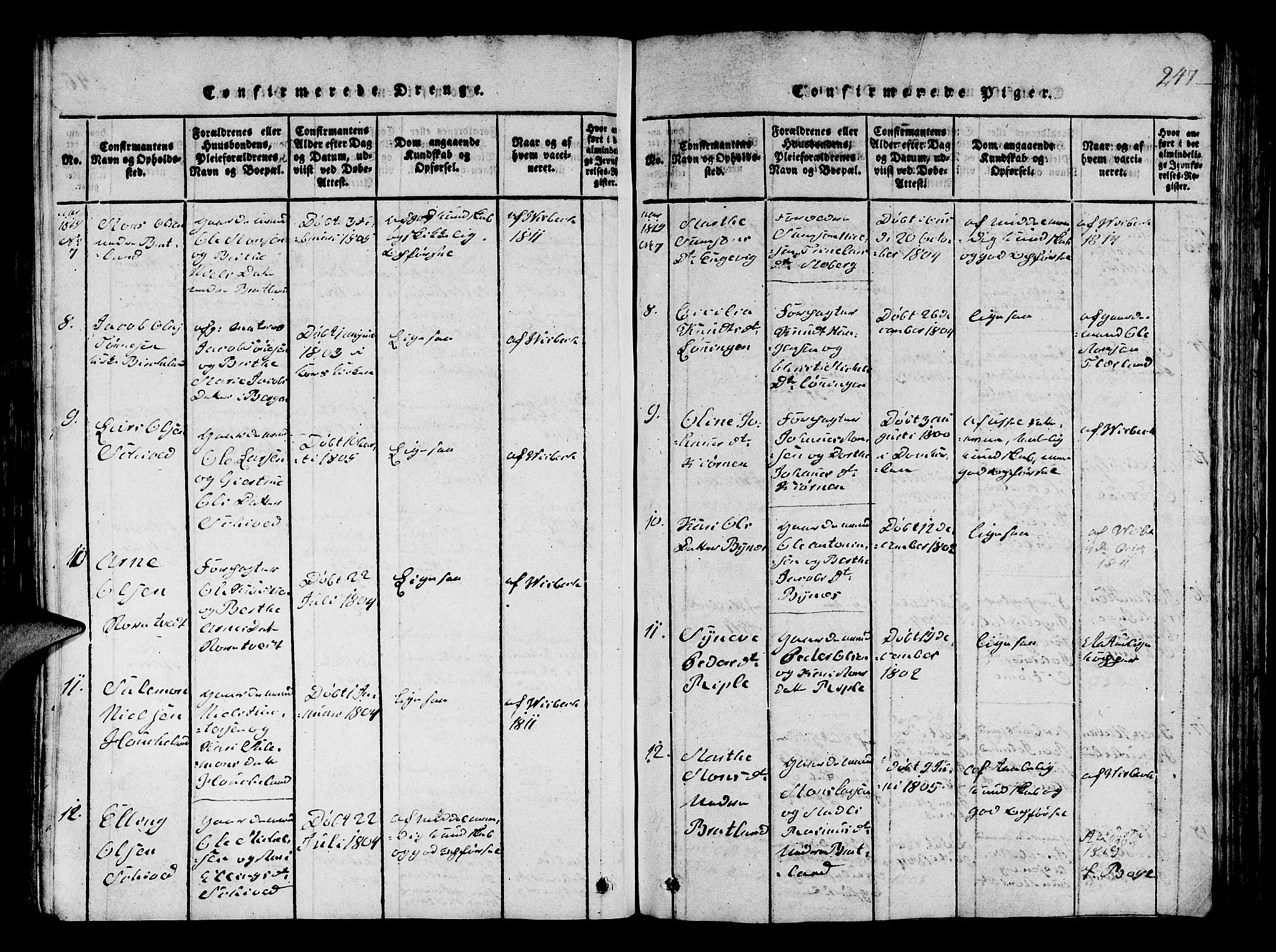 Fana Sokneprestembete, SAB/A-75101/H/Hab/Haba/L0001: Parish register (copy) no. A 1, 1816-1836, p. 247
