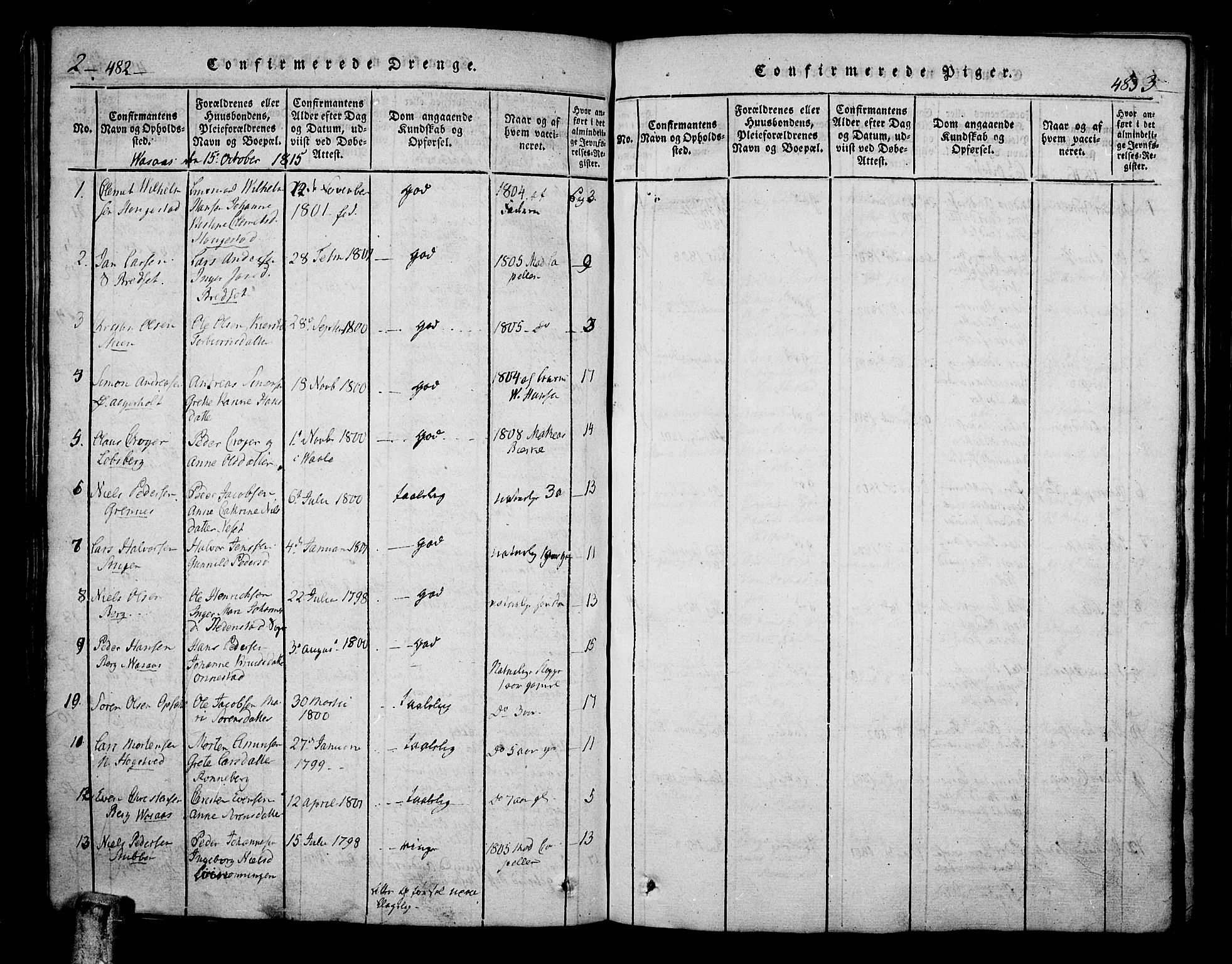 Hof kirkebøker, AV/SAKO-A-64/F/Fa/L0004: Parish register (official) no. I 4, 1814-1843, p. 482-483