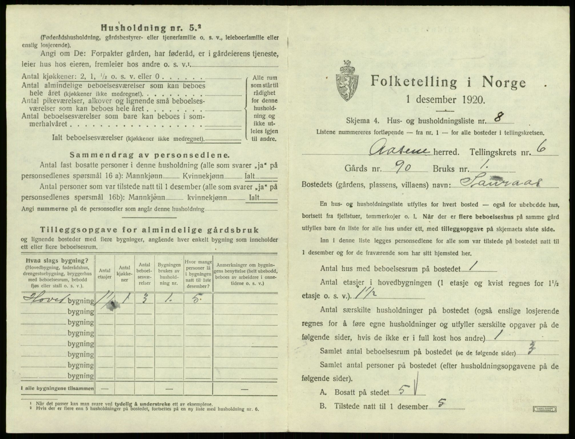 SAB, 1920 census for Åsane, 1920, p. 526