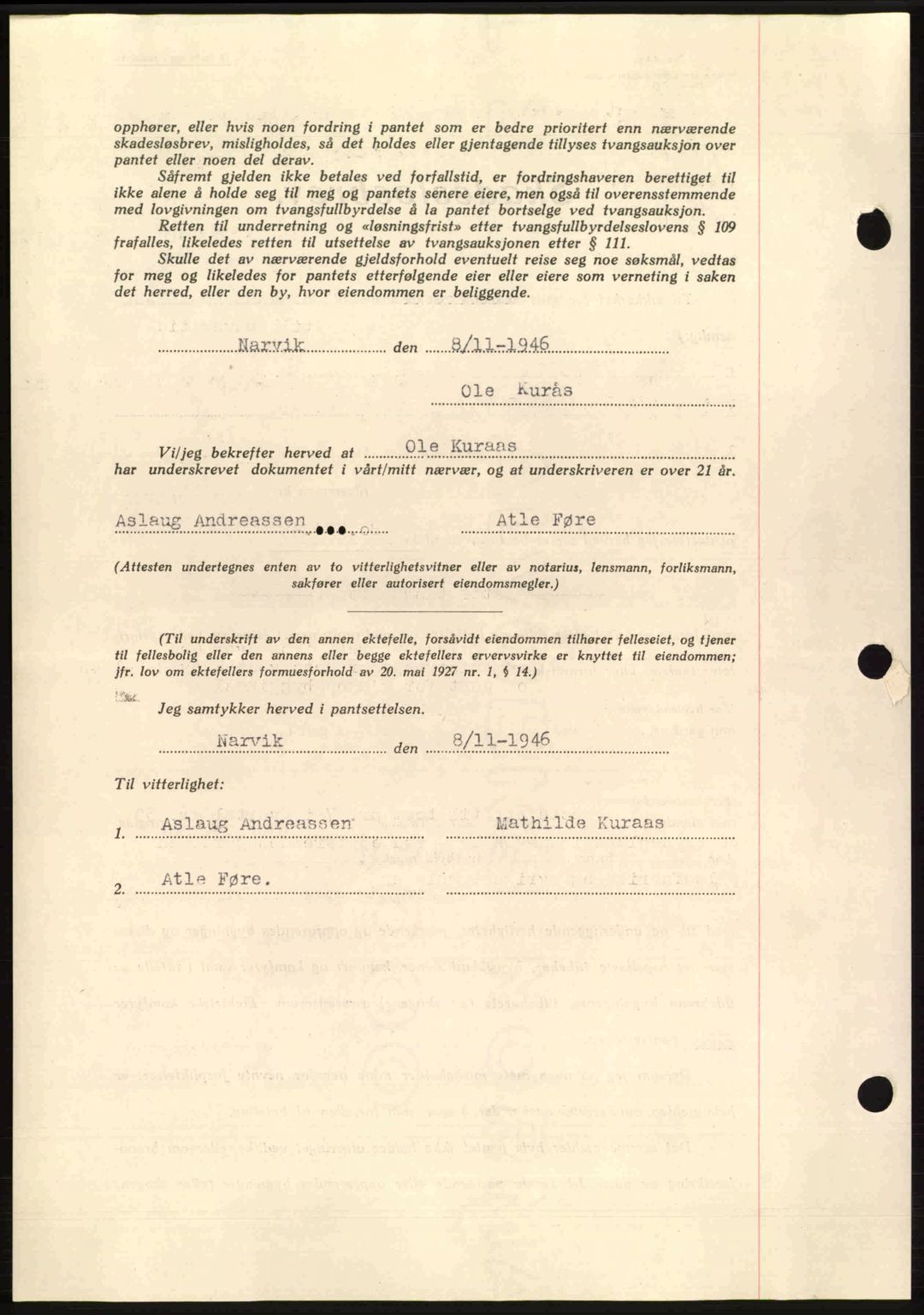 Narvik sorenskriveri, AV/SAT-A-0002/1/2/2C/2Ca: Mortgage book no. A21, 1946-1947, Diary no: : 608/1946