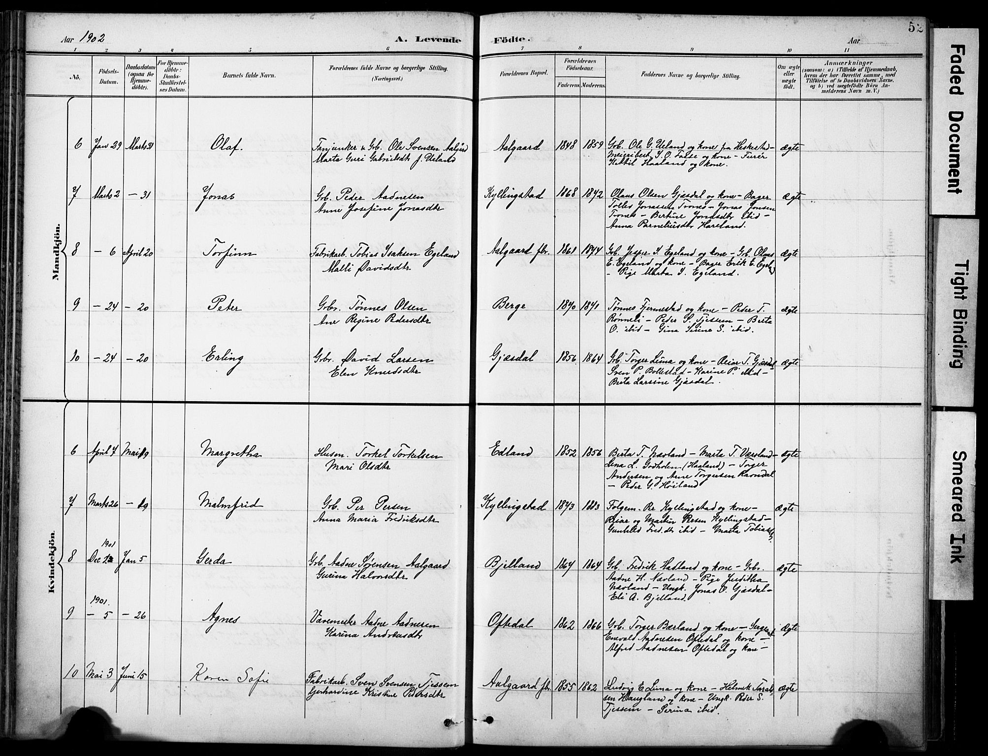 Lye sokneprestkontor, AV/SAST-A-101794/001/30BA/L0012: Parish register (official) no. A 11, 1896-1909, p. 52