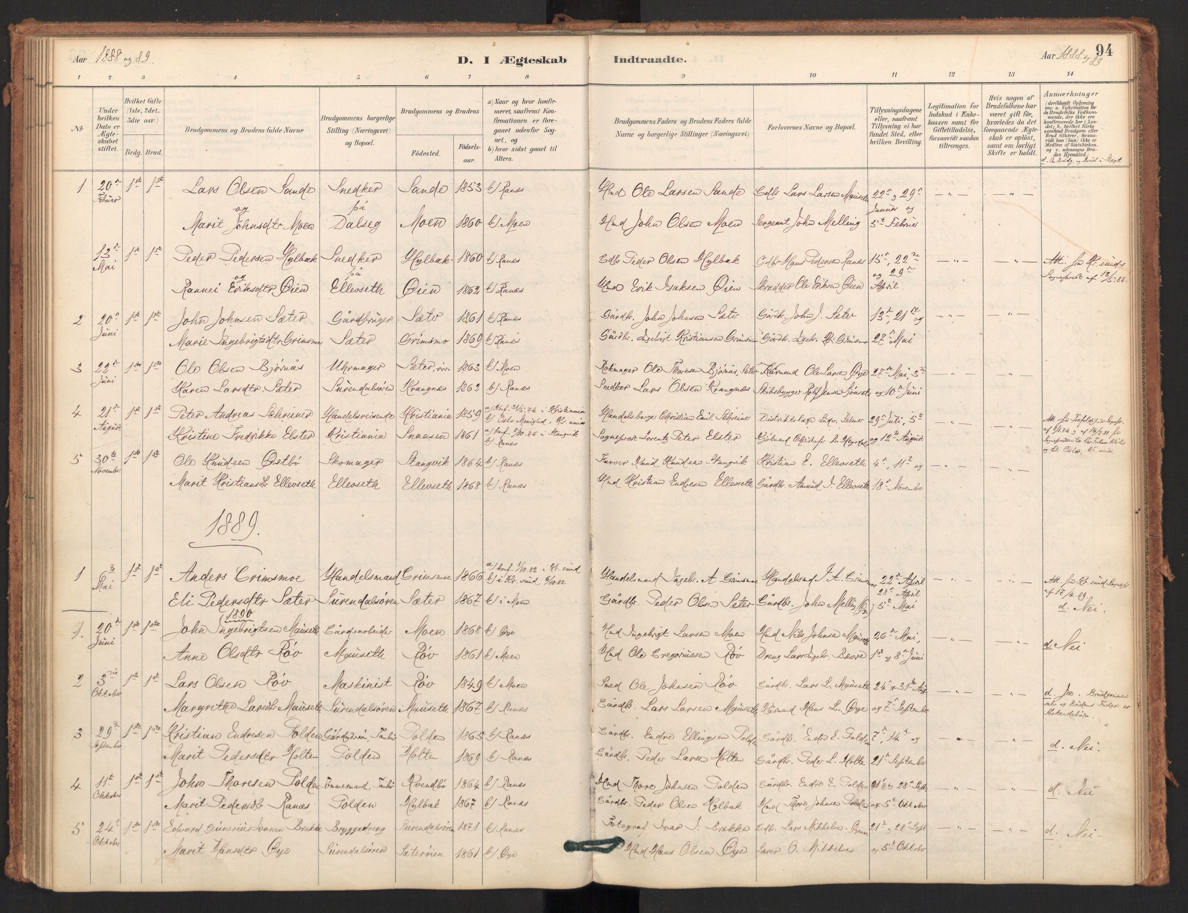 Ministerialprotokoller, klokkerbøker og fødselsregistre - Møre og Romsdal, AV/SAT-A-1454/596/L1056: Parish register (official) no. 596A01, 1885-1900, p. 94