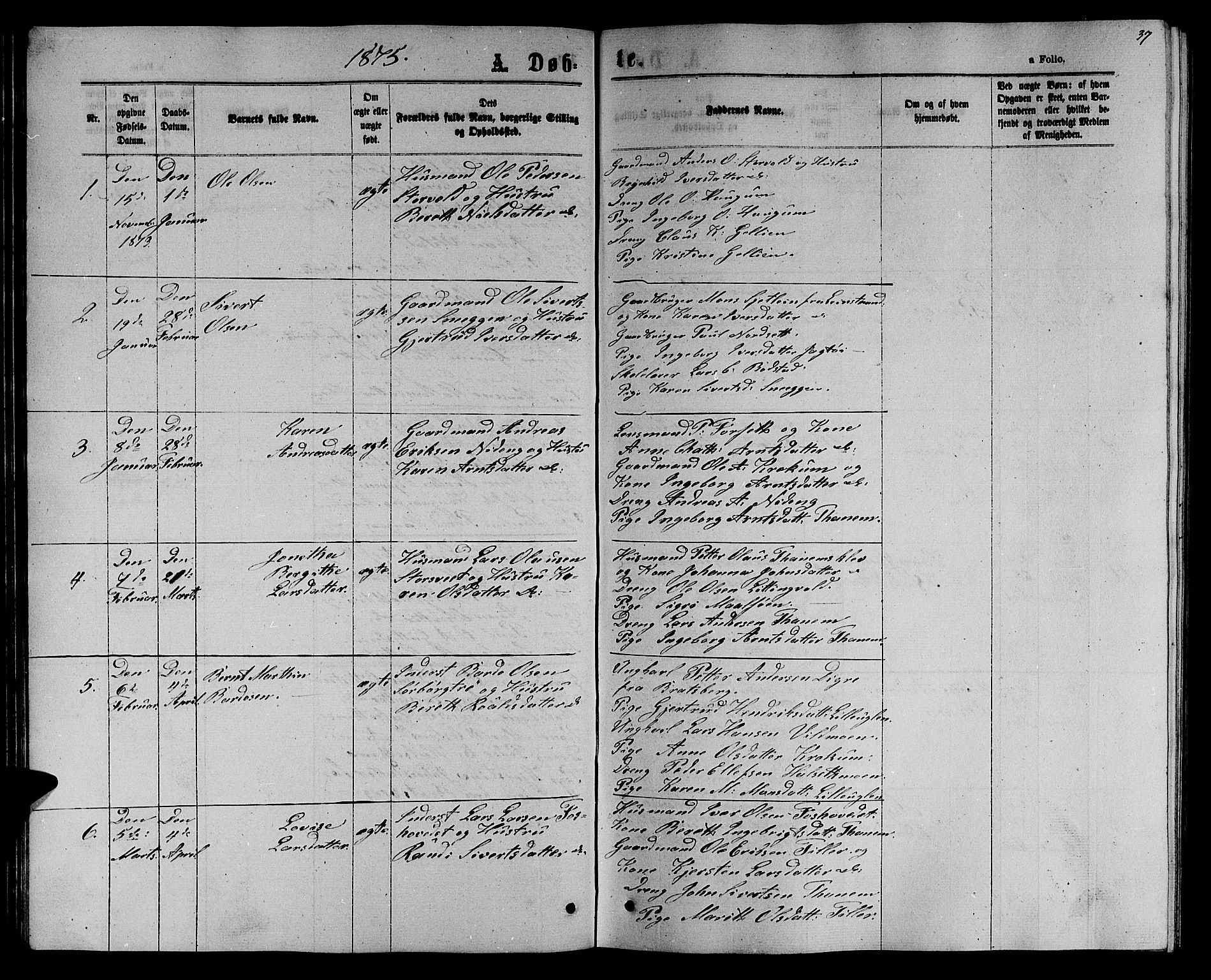 Ministerialprotokoller, klokkerbøker og fødselsregistre - Sør-Trøndelag, SAT/A-1456/618/L0451: Parish register (copy) no. 618C02, 1865-1883, p. 37
