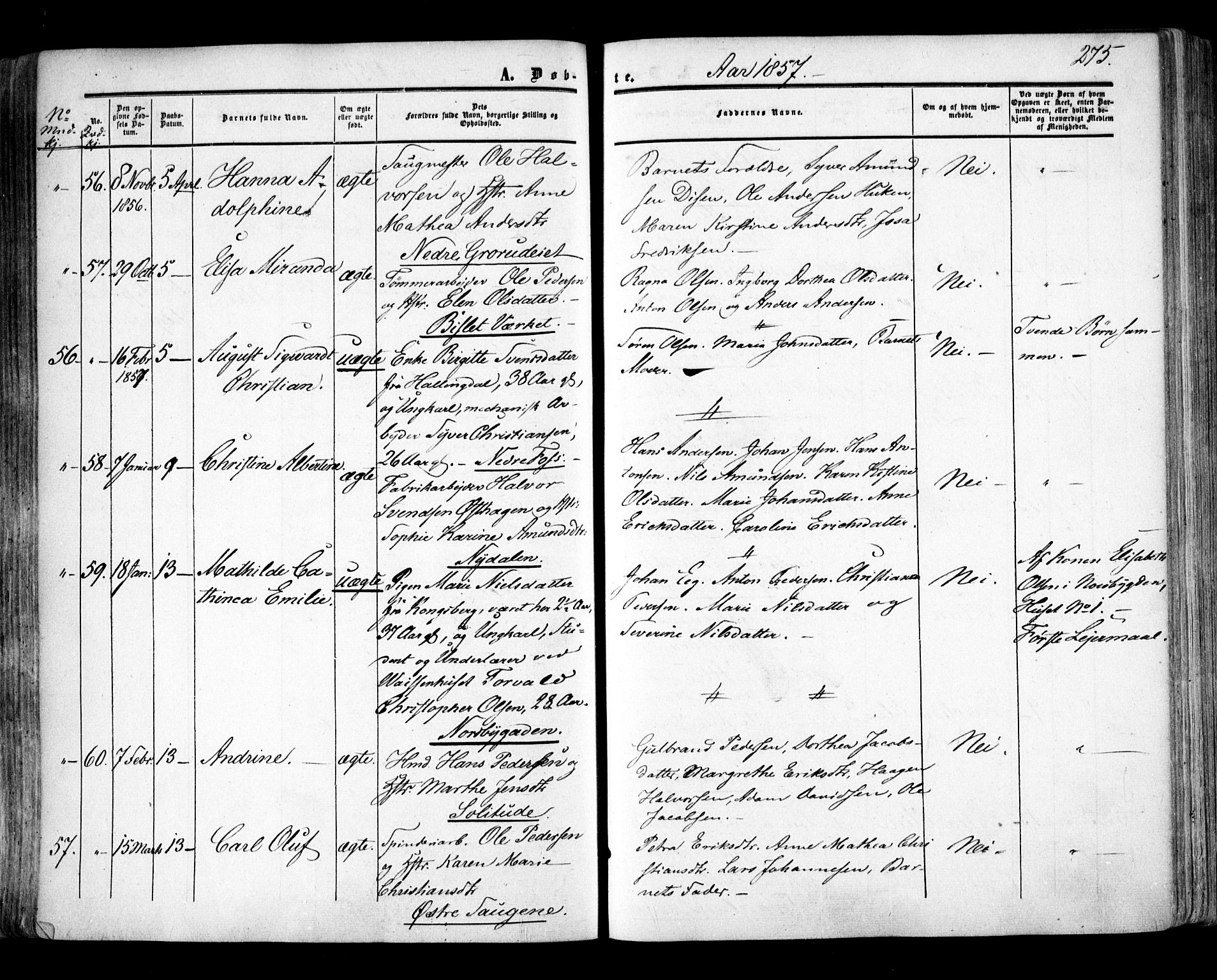 Aker prestekontor kirkebøker, SAO/A-10861/F/L0020: Parish register (official) no. 20, 1853-1857, p. 275