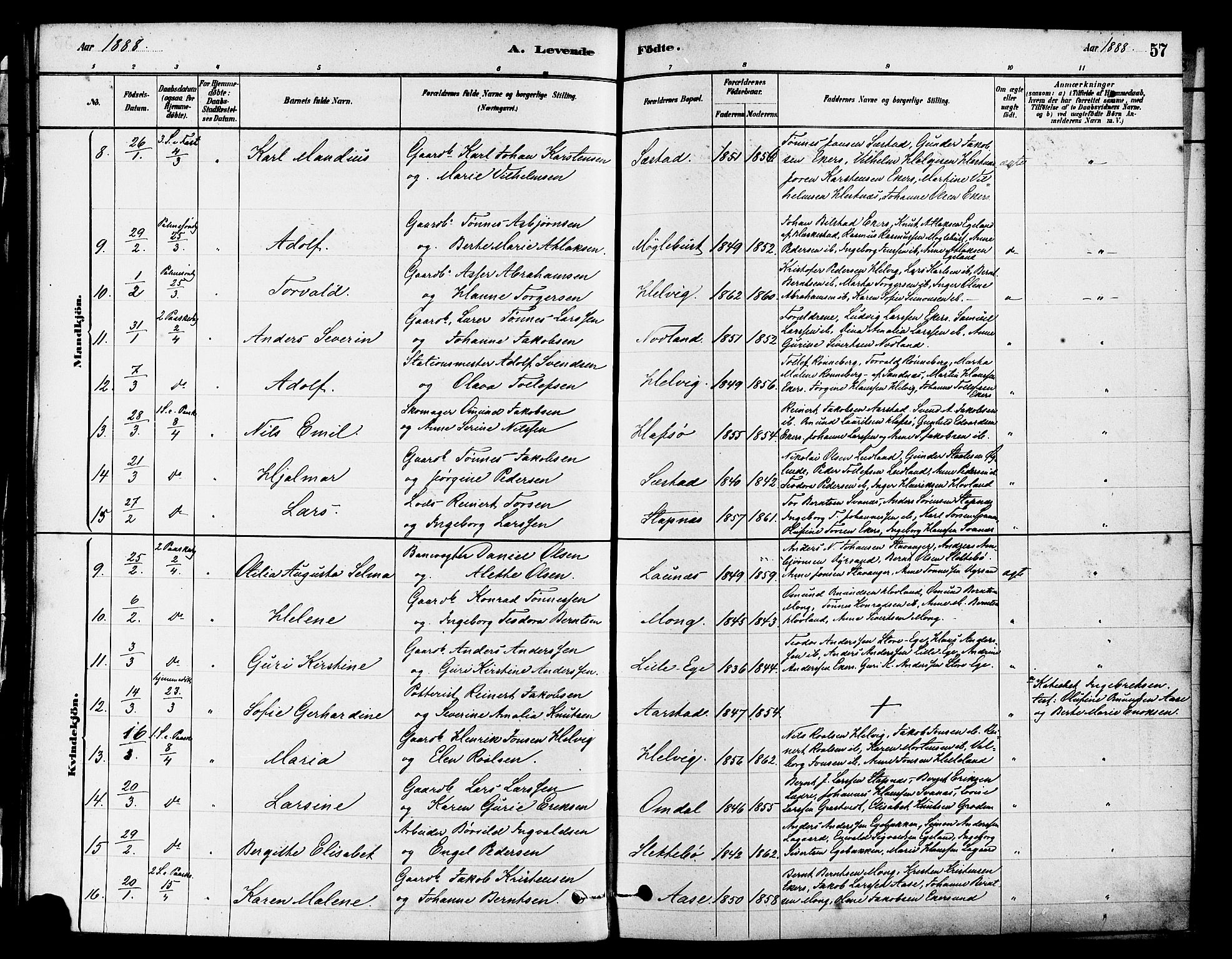 Eigersund sokneprestkontor, AV/SAST-A-101807/S08/L0017: Parish register (official) no. A 14, 1879-1892, p. 57