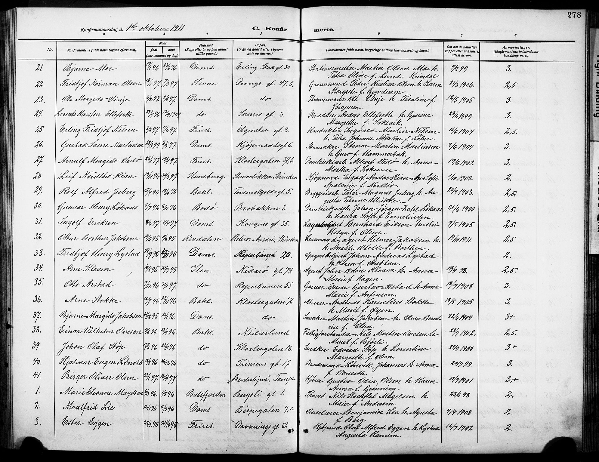 Ministerialprotokoller, klokkerbøker og fødselsregistre - Sør-Trøndelag, AV/SAT-A-1456/601/L0096: Parish register (copy) no. 601C14, 1911-1931, p. 278