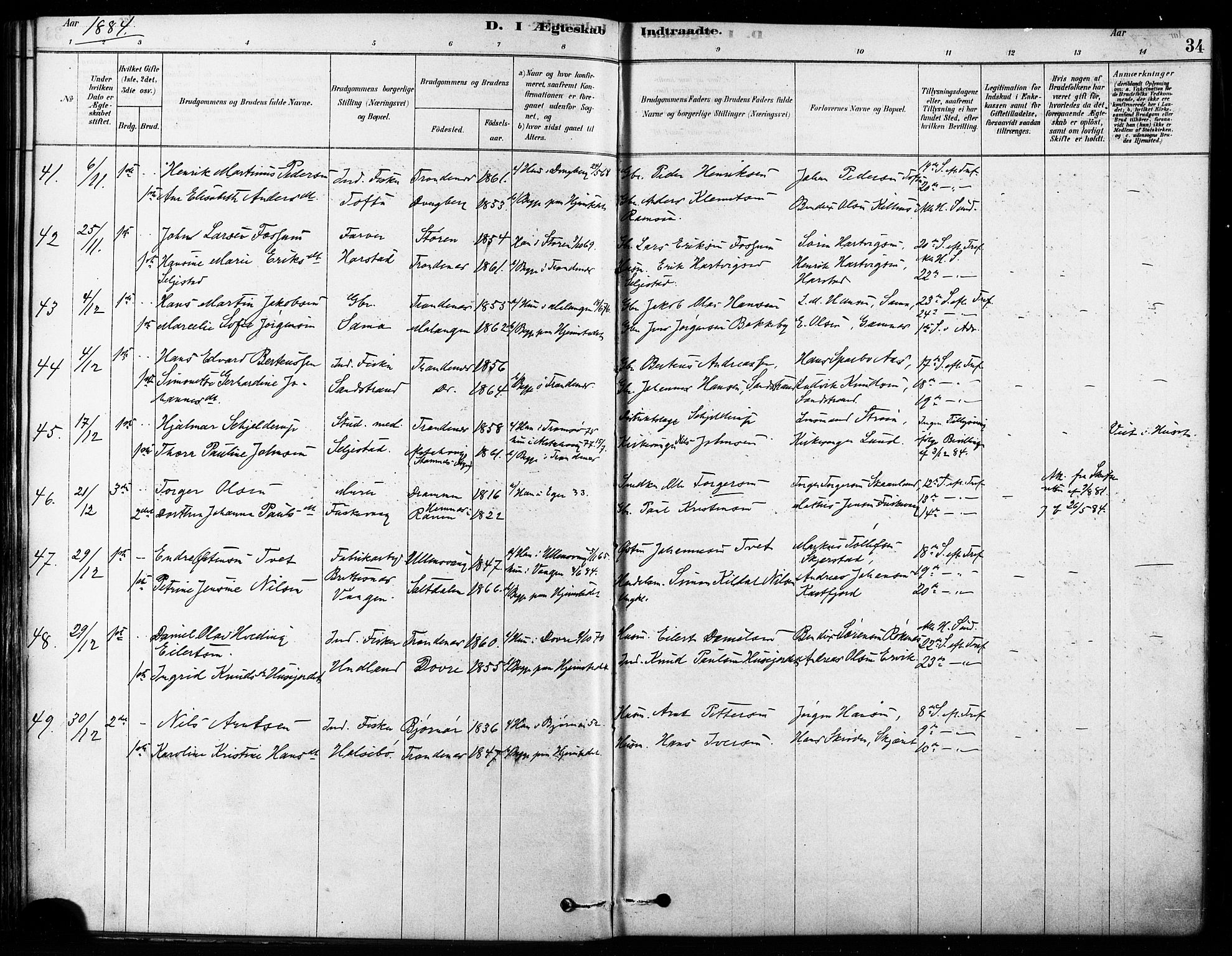 Trondenes sokneprestkontor, SATØ/S-1319/H/Ha/L0015kirke: Parish register (official) no. 15, 1878-1889, p. 34
