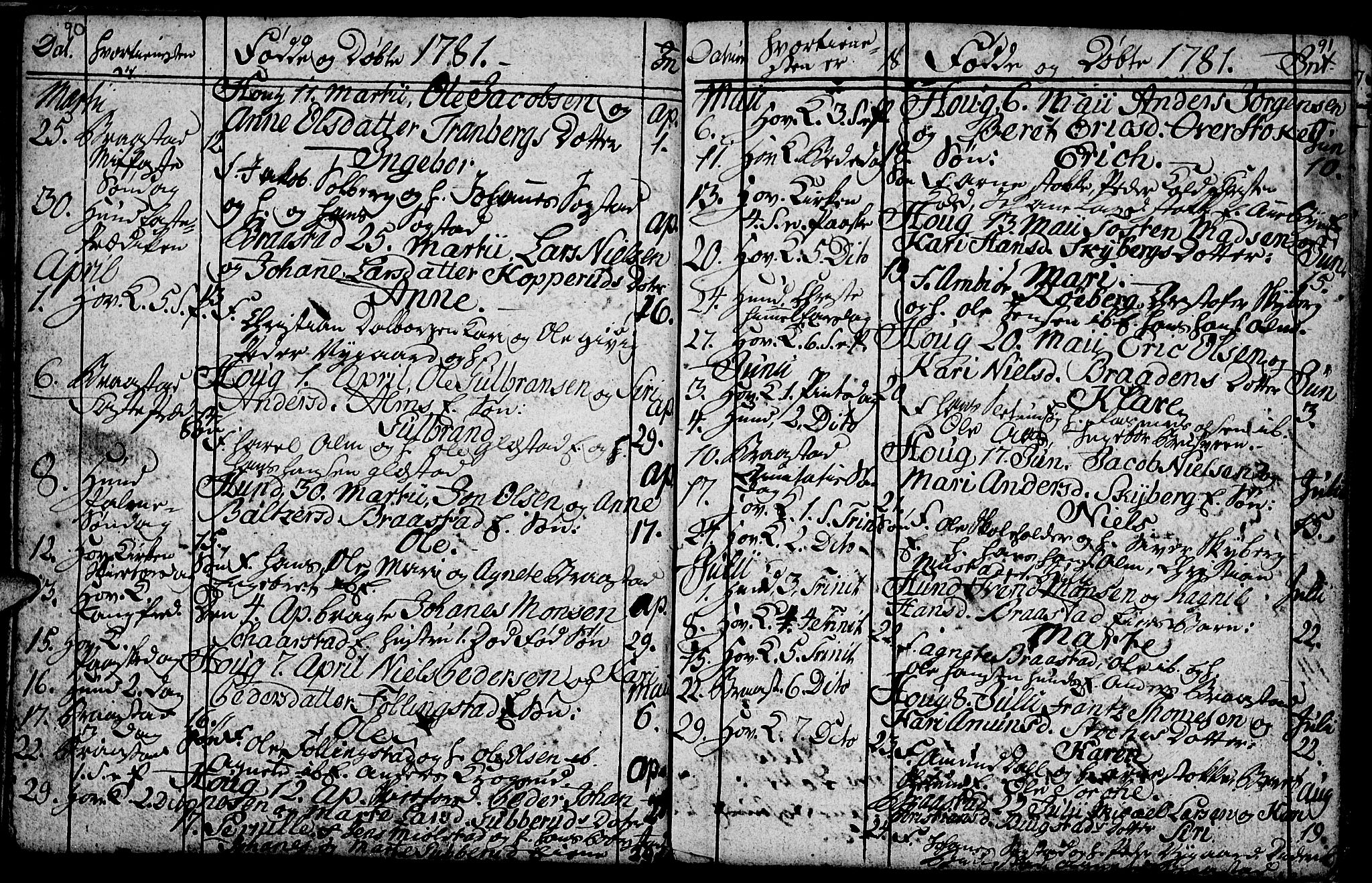 Vardal prestekontor, SAH/PREST-100/H/Ha/Hab/L0001: Parish register (copy) no. 1, 1771-1790, p. 90-91