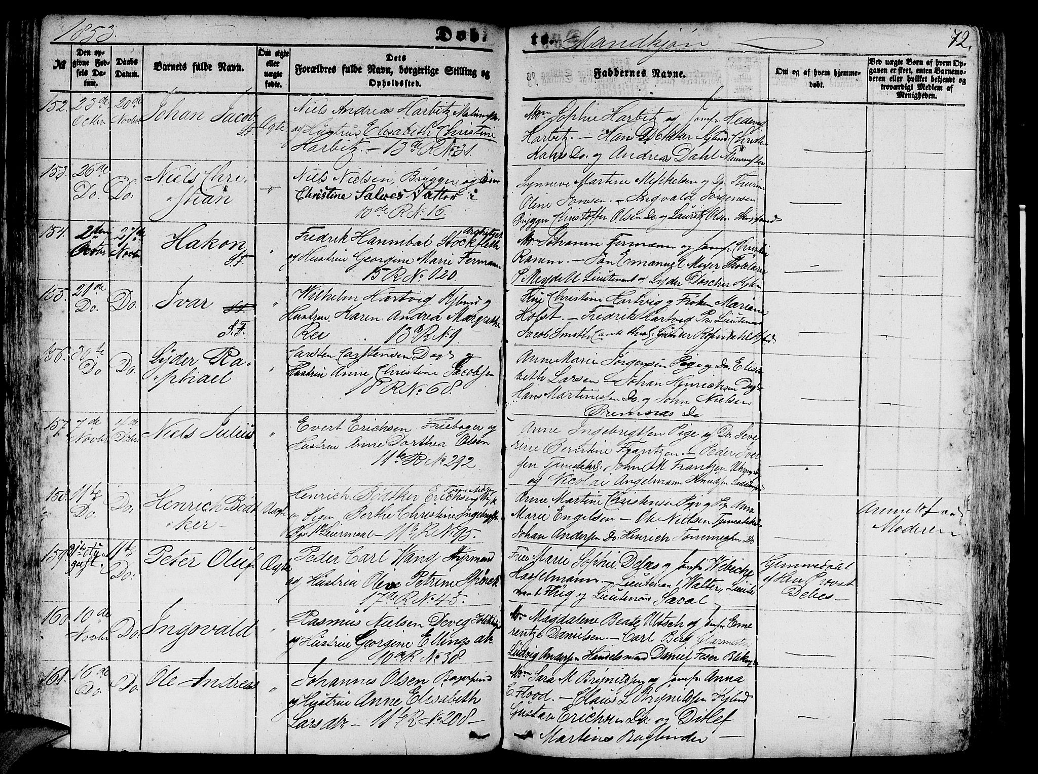 Domkirken sokneprestembete, SAB/A-74801/H/Hab/L0010: Parish register (copy) no. B 3, 1849-1856, p. 72