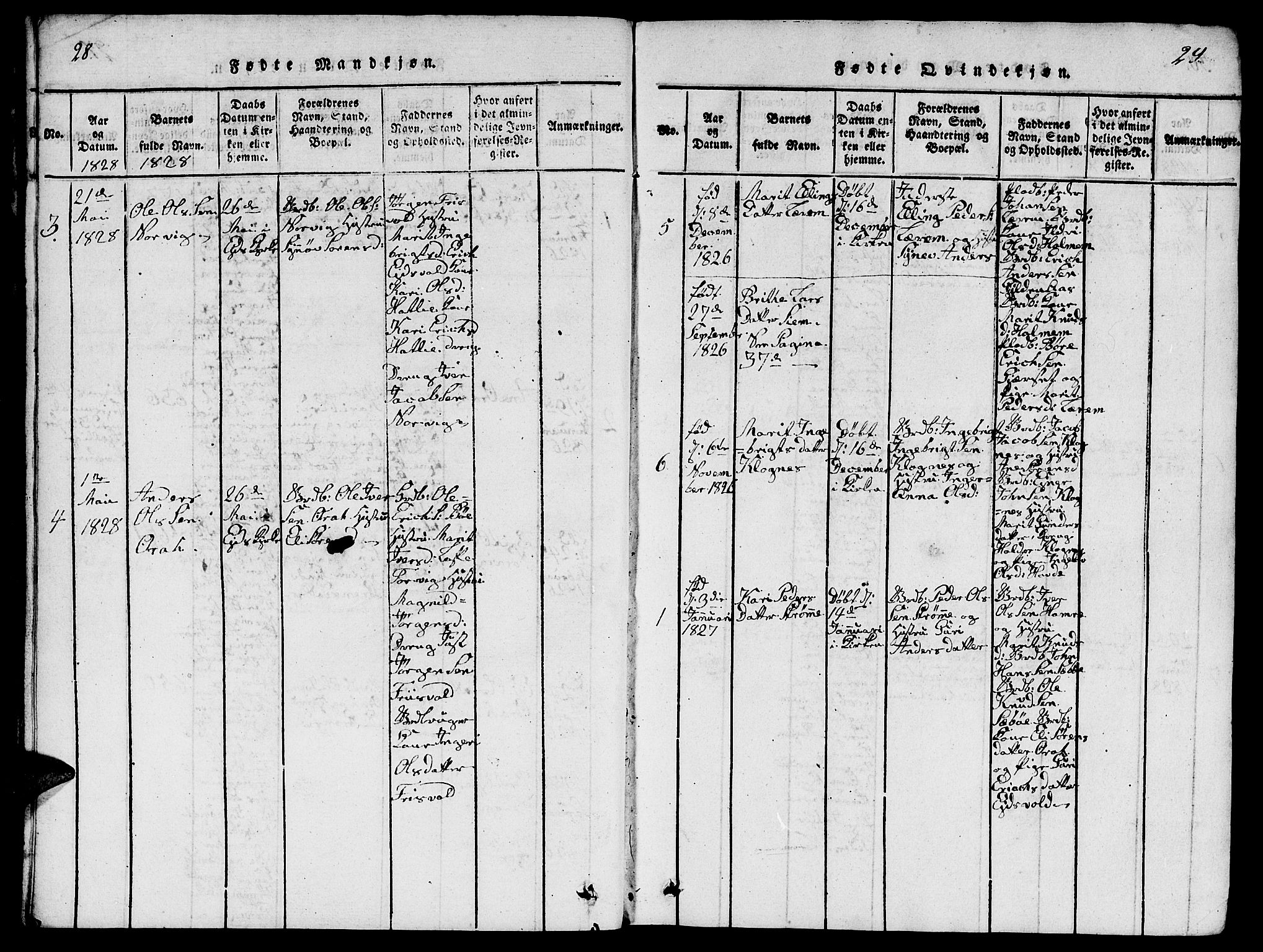 Ministerialprotokoller, klokkerbøker og fødselsregistre - Møre og Romsdal, AV/SAT-A-1454/542/L0558: Parish register (copy) no. 542C01, 1818-1836, p. 28-29